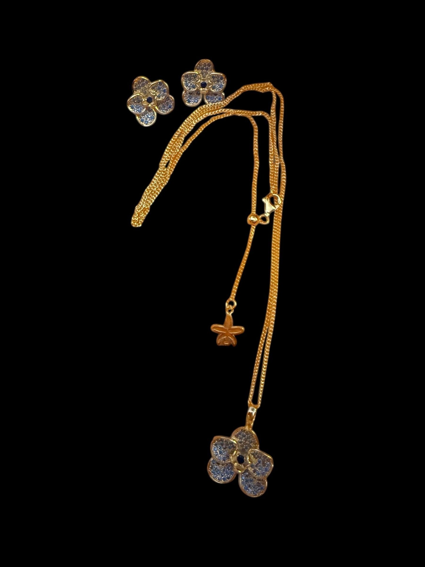Aqua Blue Zircons Orchid Vanda Flower Jewelry set • Cubic Zirconia Studs or Pendant Necklace • Floral Jewelry Gift