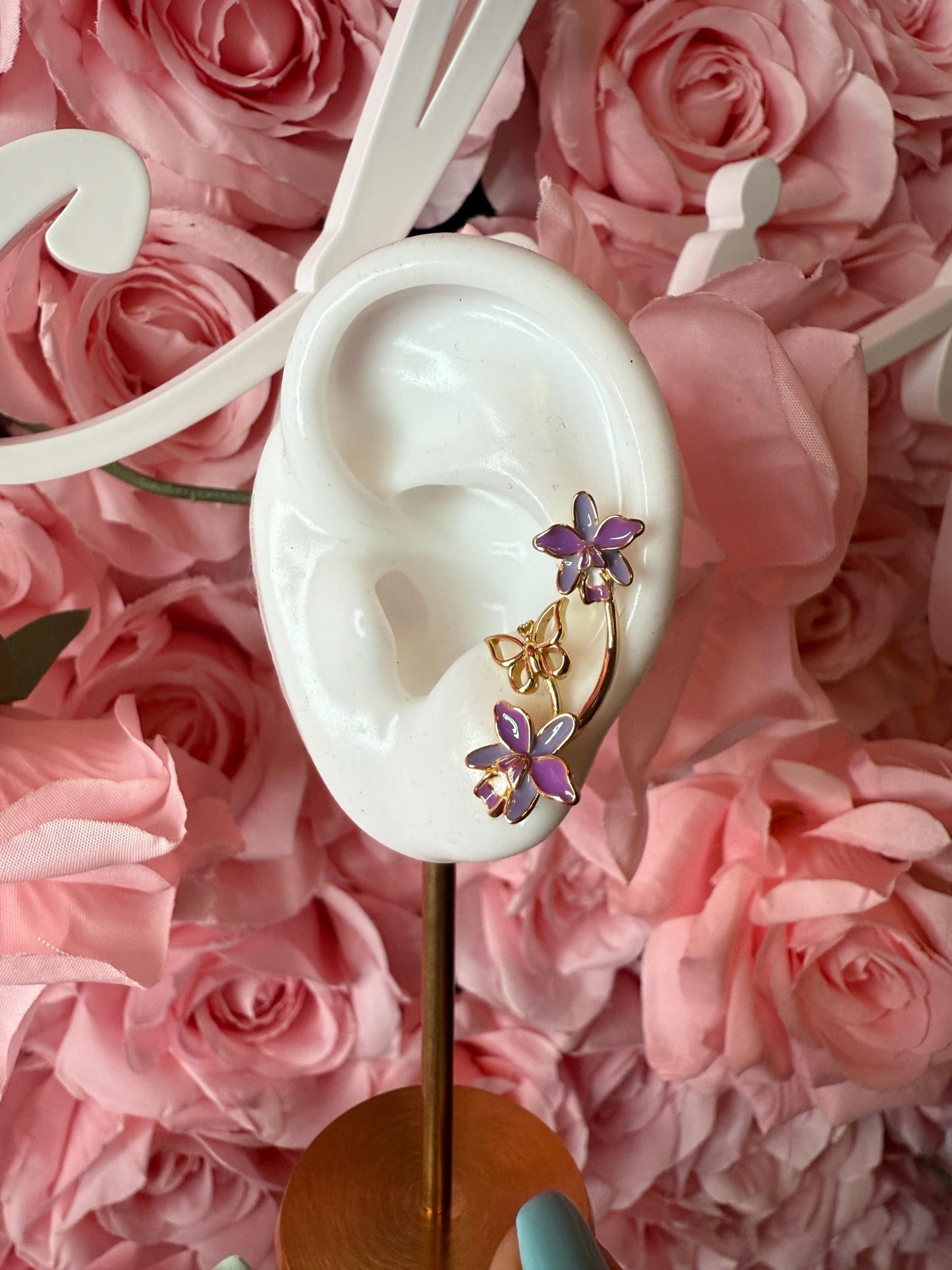 Climbing Earrings - Heavenly Bloom Orchid & Butterfly Earrings