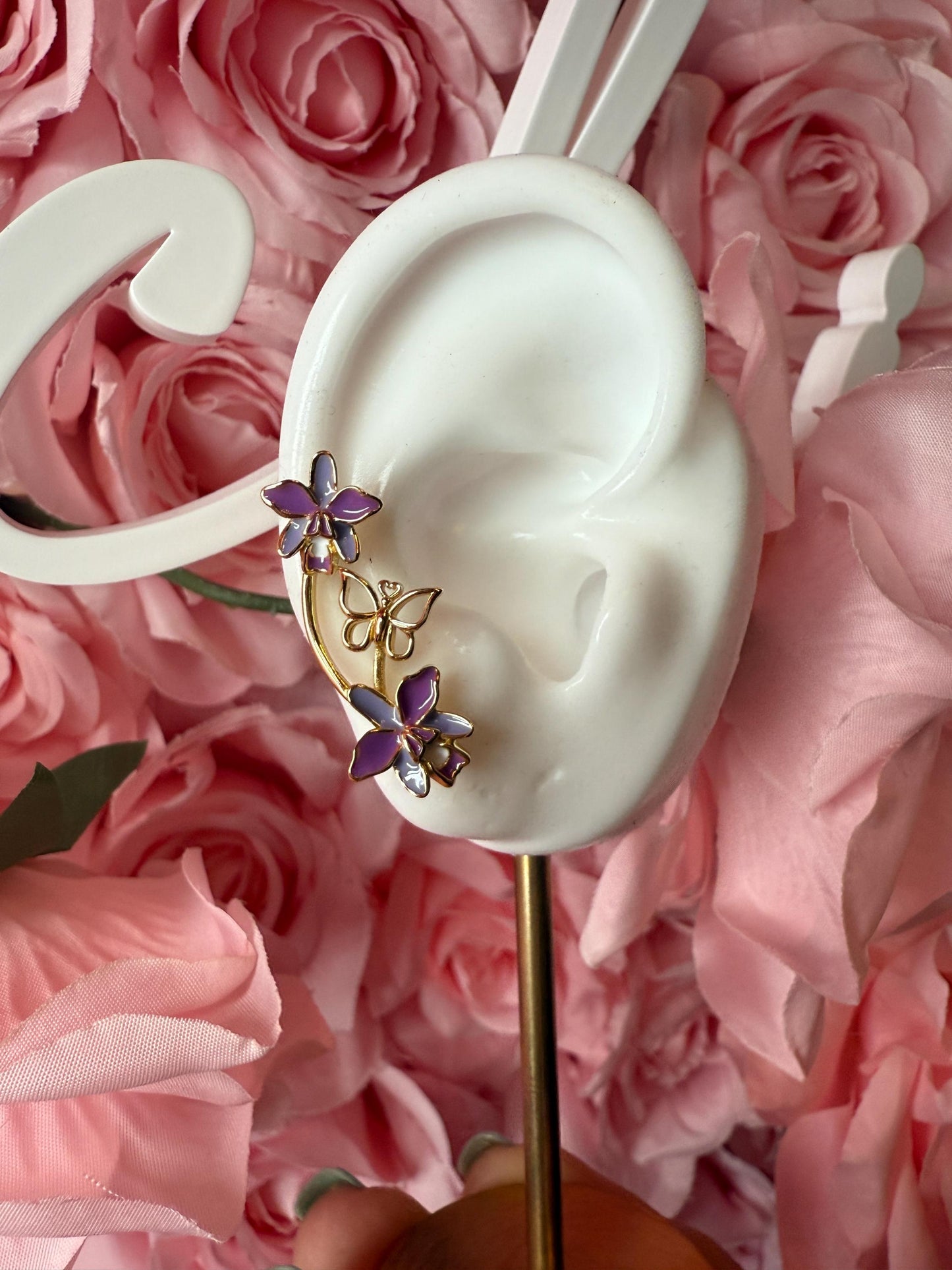 Climbing Earrings - Heavenly Bloom Orchid & Butterfly Earrings