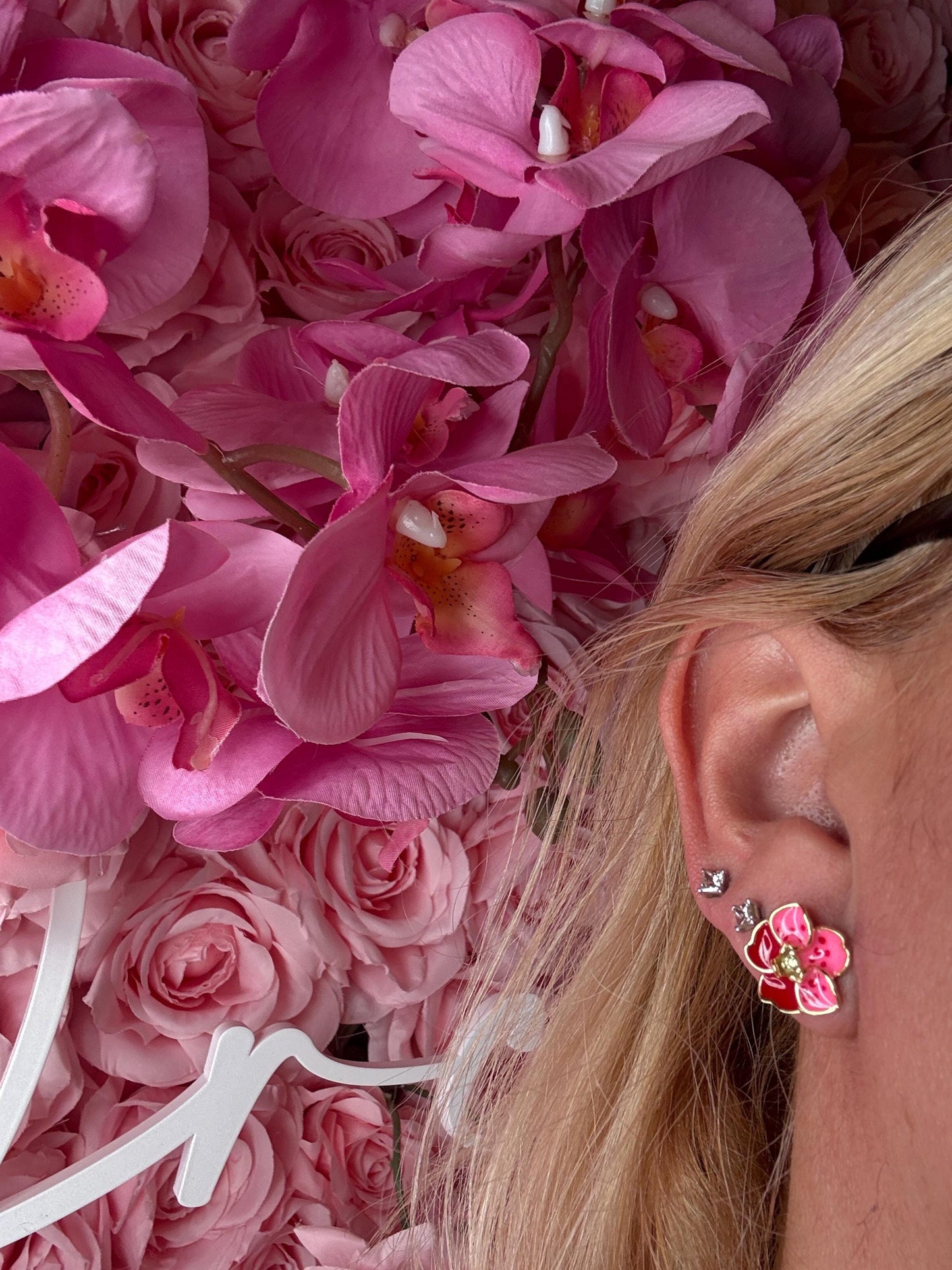 Pink Magic Vanda: Sterling Silver Vanda Orchid Flower Earrings β’ Gold Orchid Flower Vanda Cubic Zirconia Studs β’ Orchid Earrings