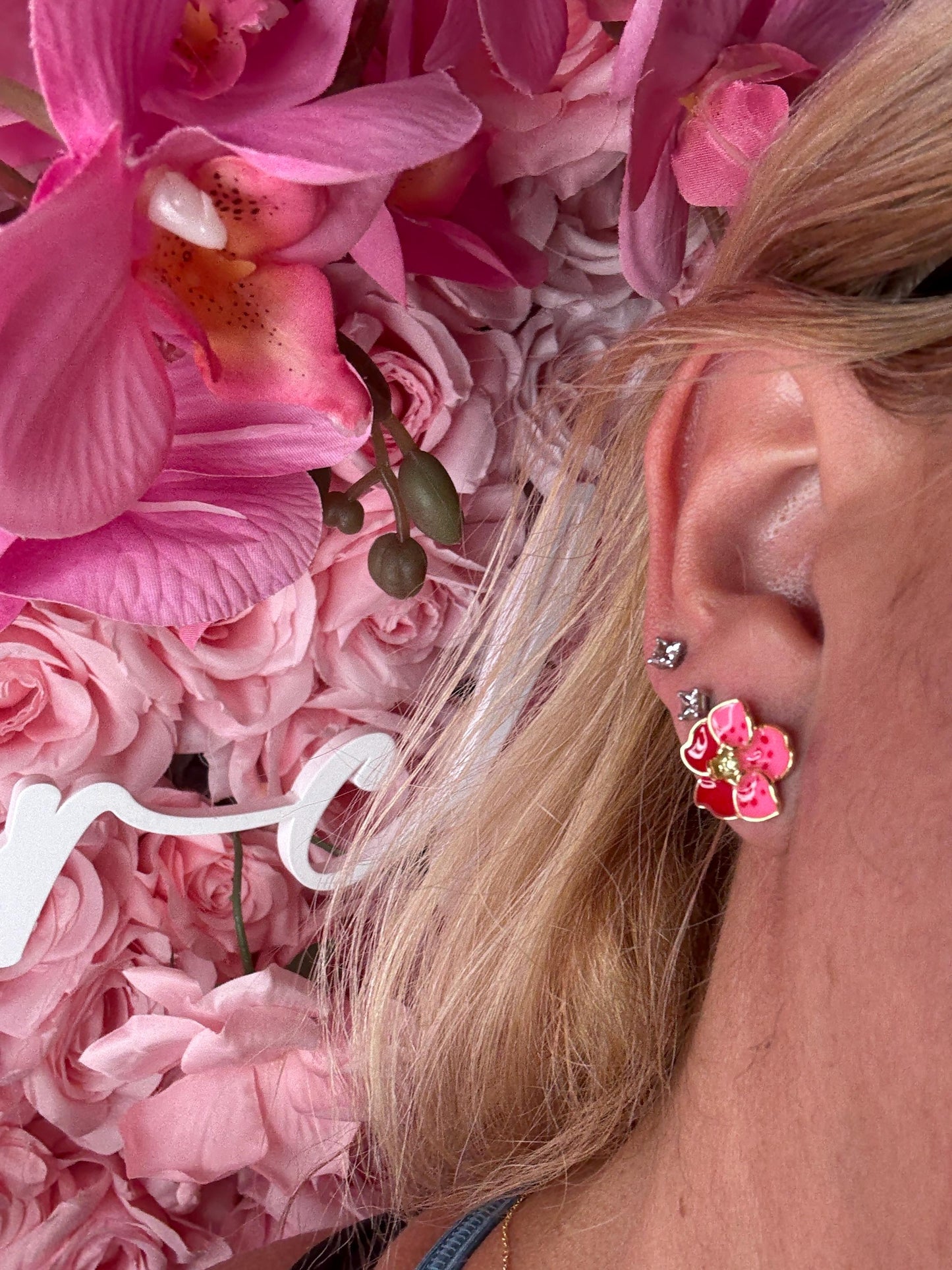 Pink Magic Vanda: Sterling Silver Vanda Orchid Flower Earrings β’ Gold Orchid Flower Vanda Cubic Zirconia Studs β’ Orchid Earrings