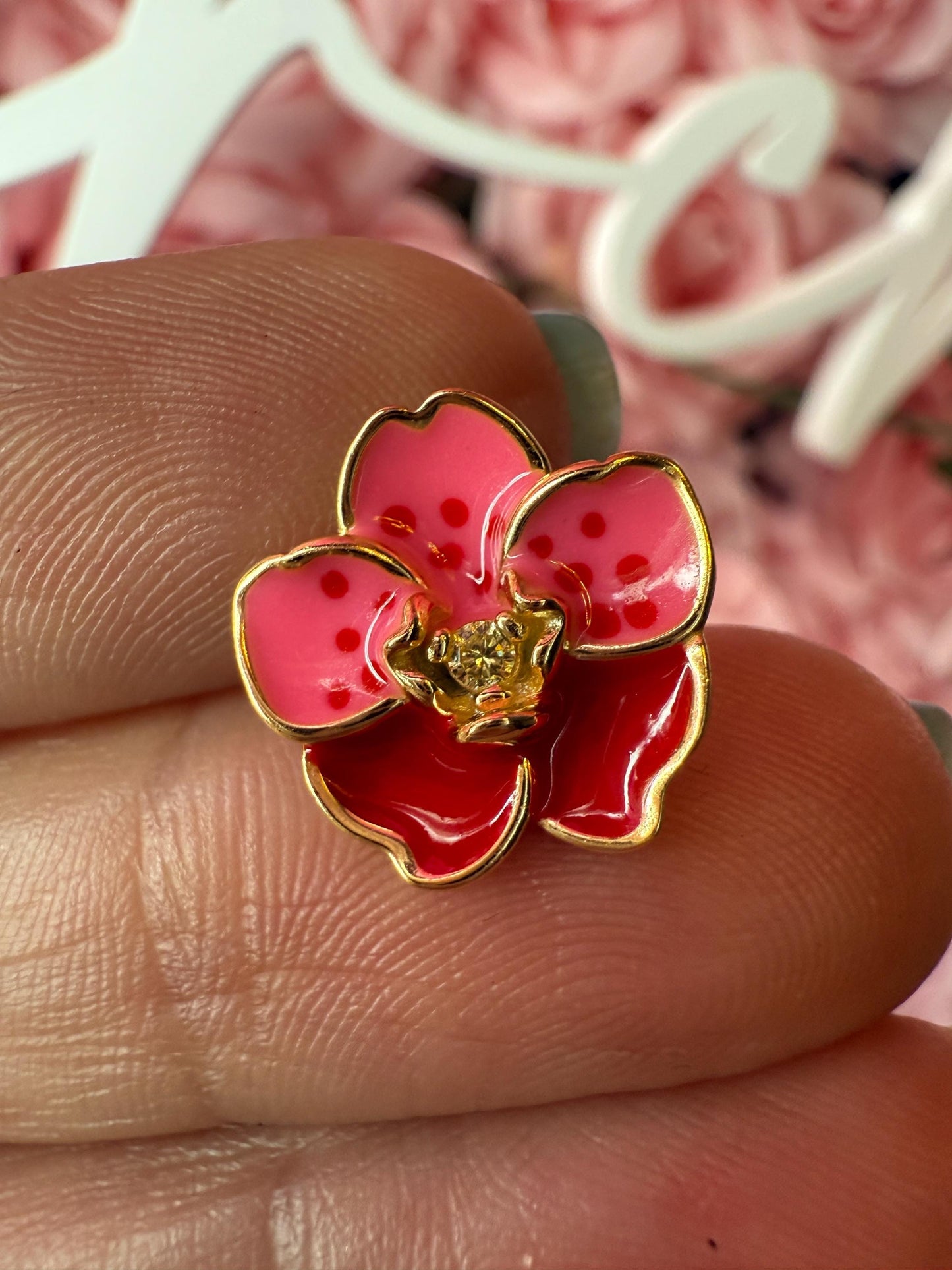 Pink Magic Vanda: Sterling Silver Vanda Orchid Flower Earrings β’ Gold Orchid Flower Vanda Cubic Zirconia Studs β’ Orchid Earrings