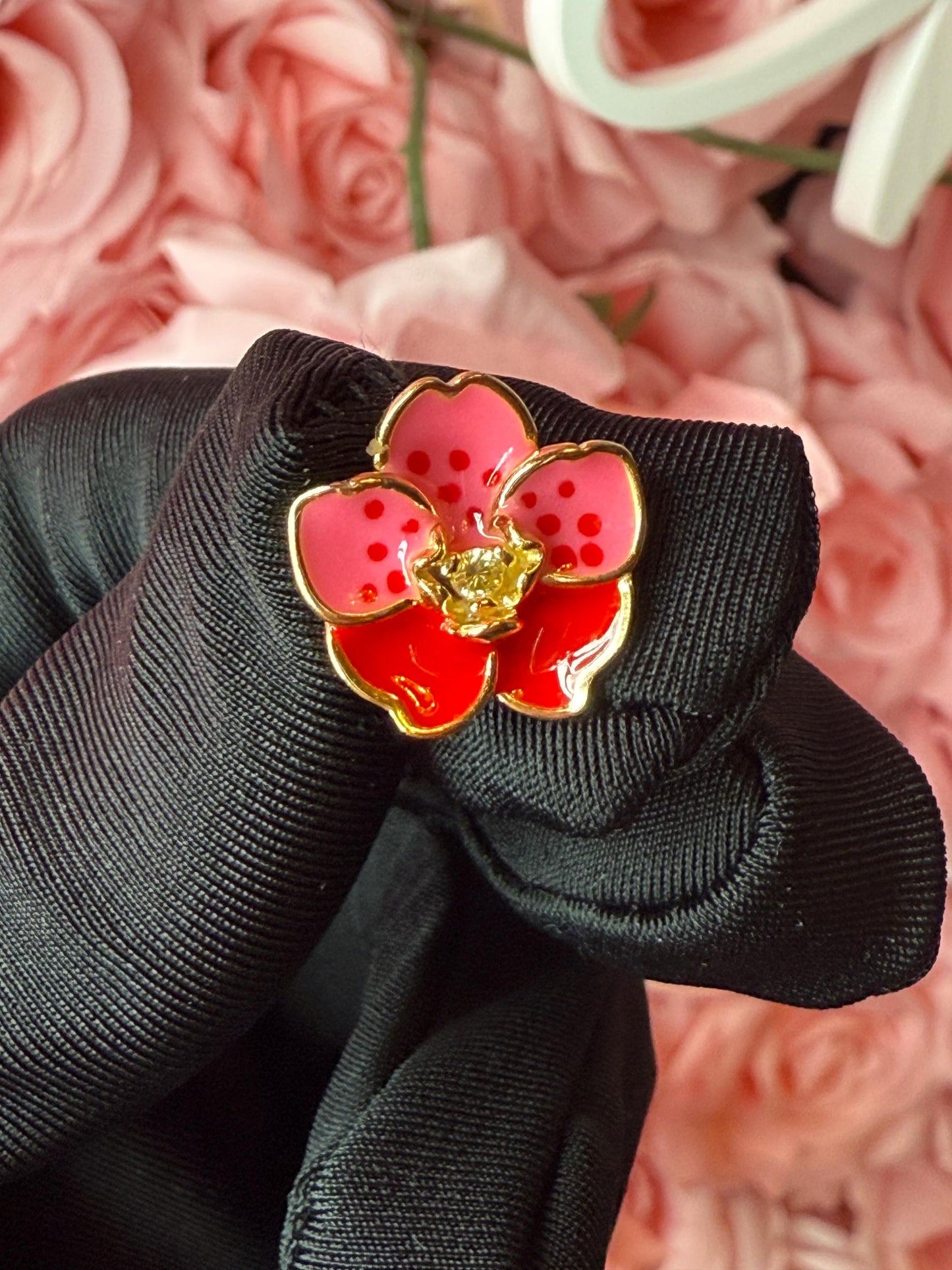 Pink Magic Vanda: Sterling Silver Vanda Orchid Flower Earrings β’ Gold Orchid Flower Vanda Cubic Zirconia Studs β’ Orchid Earrings