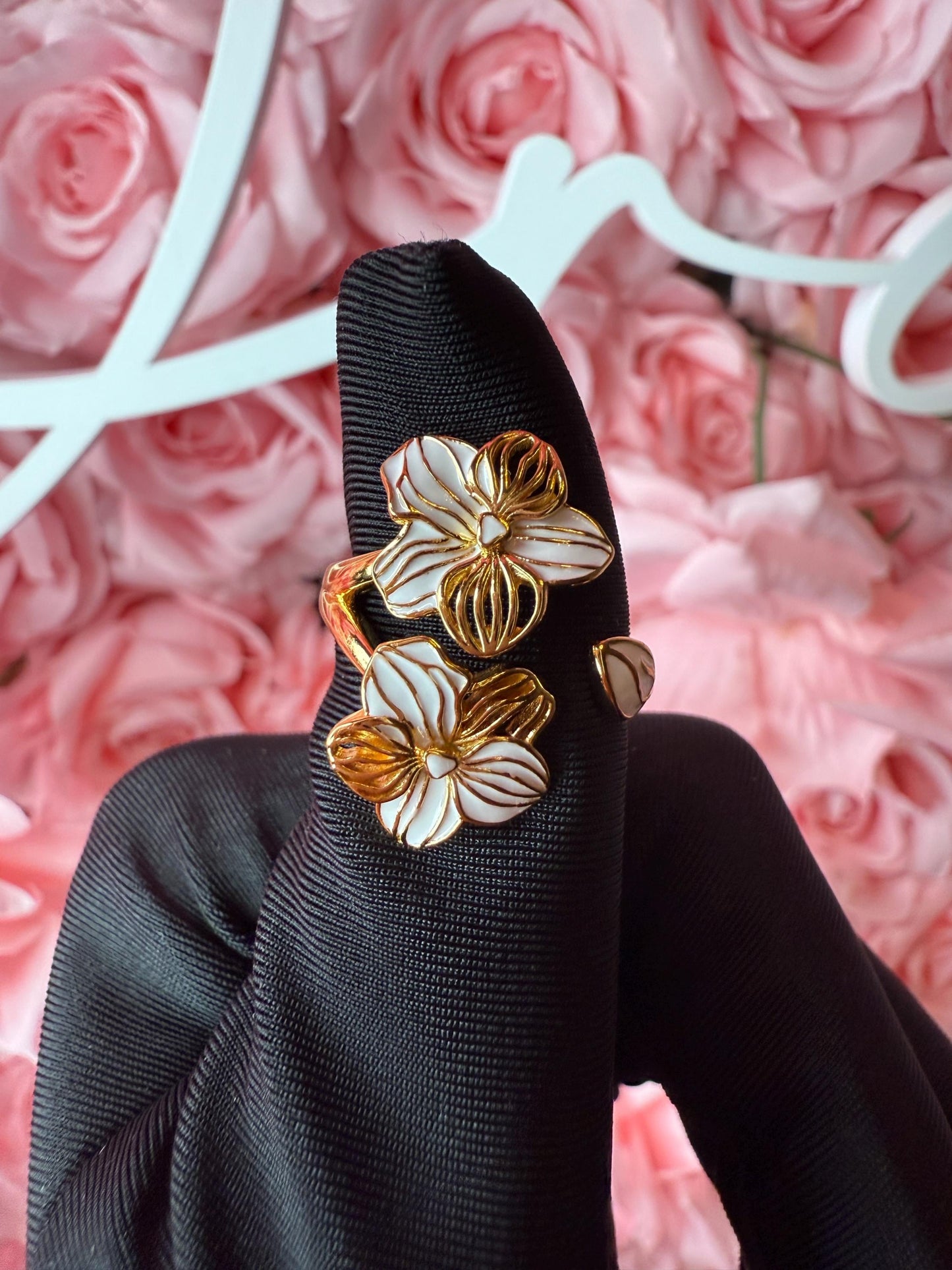Double Vanda Orchid Flower Ring: Orchid Statement Ring Vanda Gold Orchid Ring • Orchid Silver Floral Ring • White