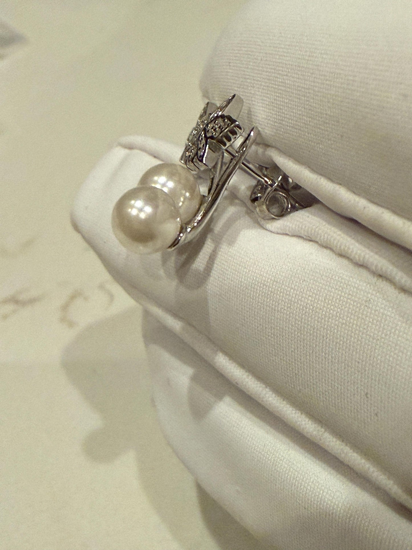 Signature Cattleya Earring, Pearl Jacket Stud: Dainty Orchid, Elegant Flower Jewelry, 14k White Gold Plated, White Pearl