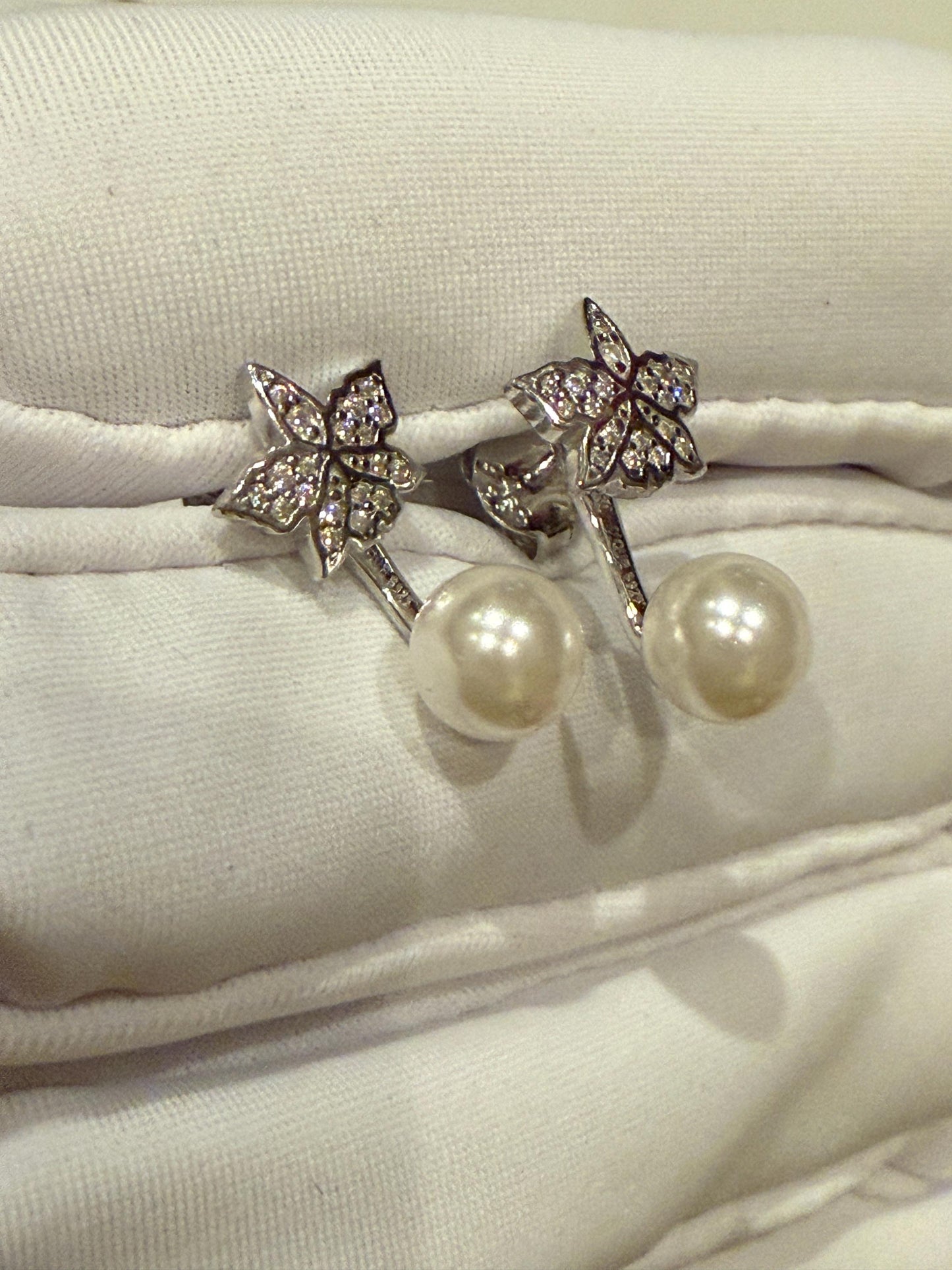 Signature Cattleya Earring, Pearl Jacket Stud: Dainty Orchid, Elegant Flower Jewelry, 14k White Gold Plated, White Pearl