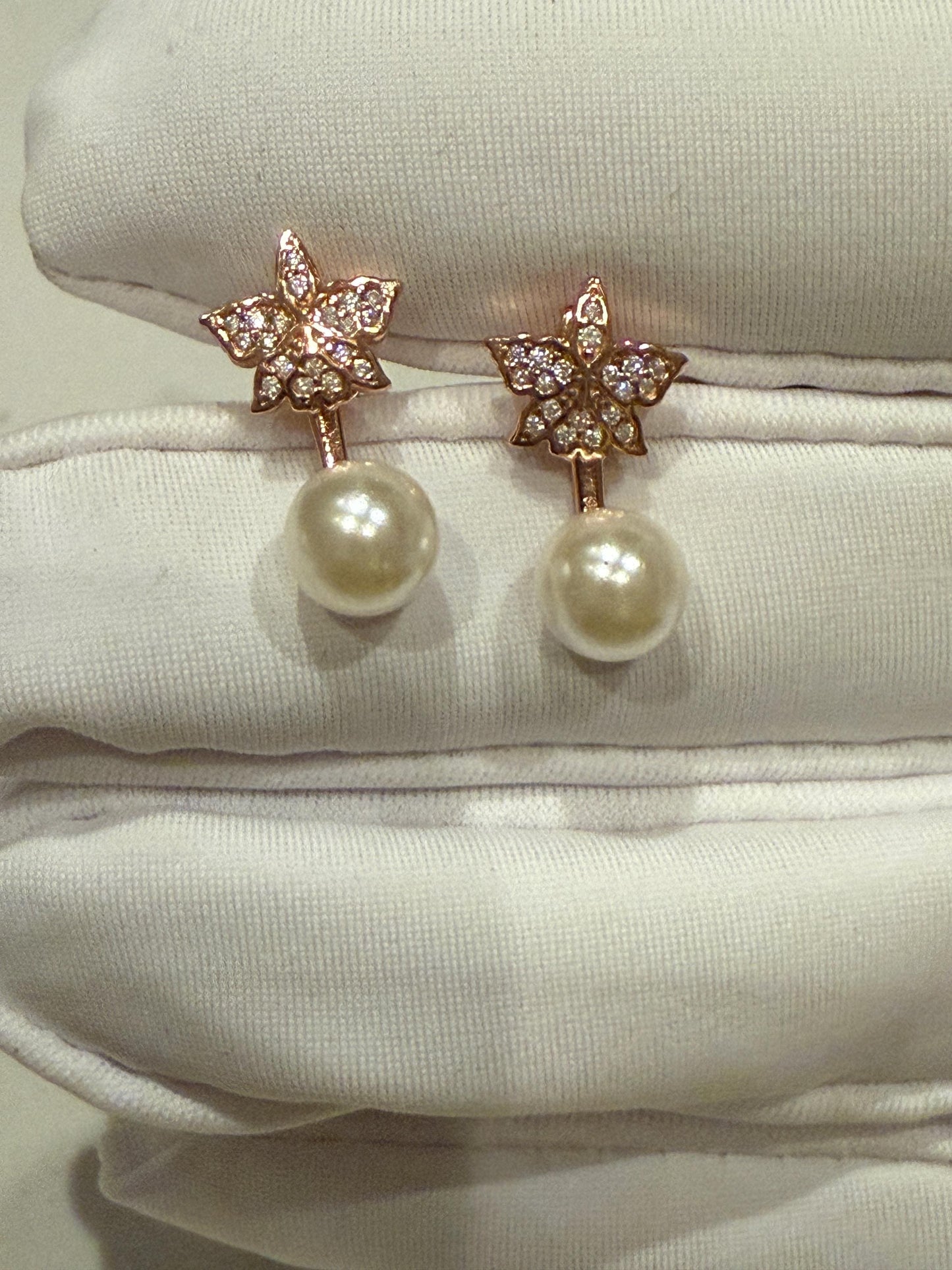 Signature Cattleya Earring, Pearl Jacket Stud: Dainty Orchid, Elegant Flower Jewelry, 18k Rose Gold, White Classic Pearl