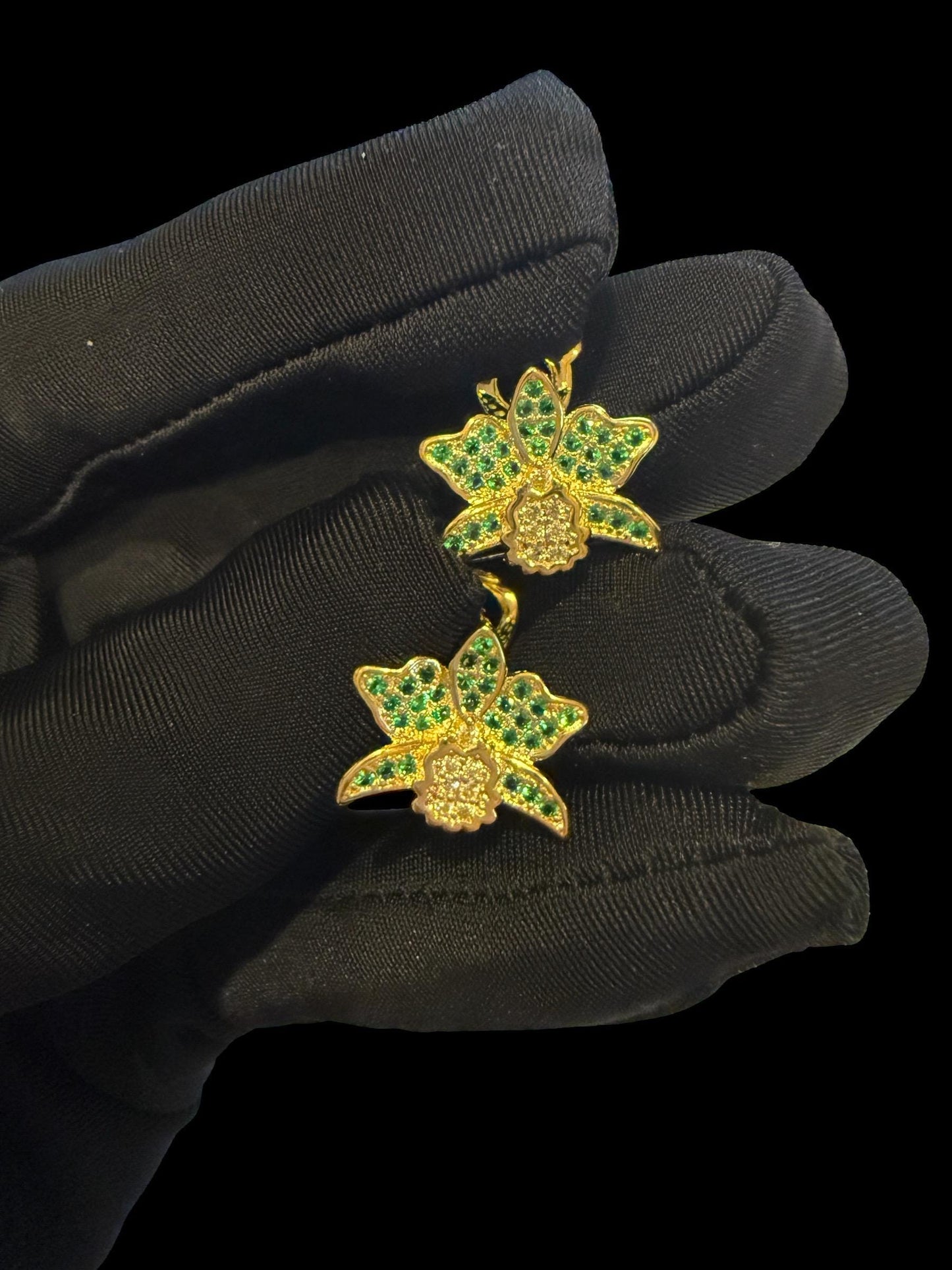 Shimmer Me Cattleya Huggie Stud • Green Emerald Cattleya Earrings