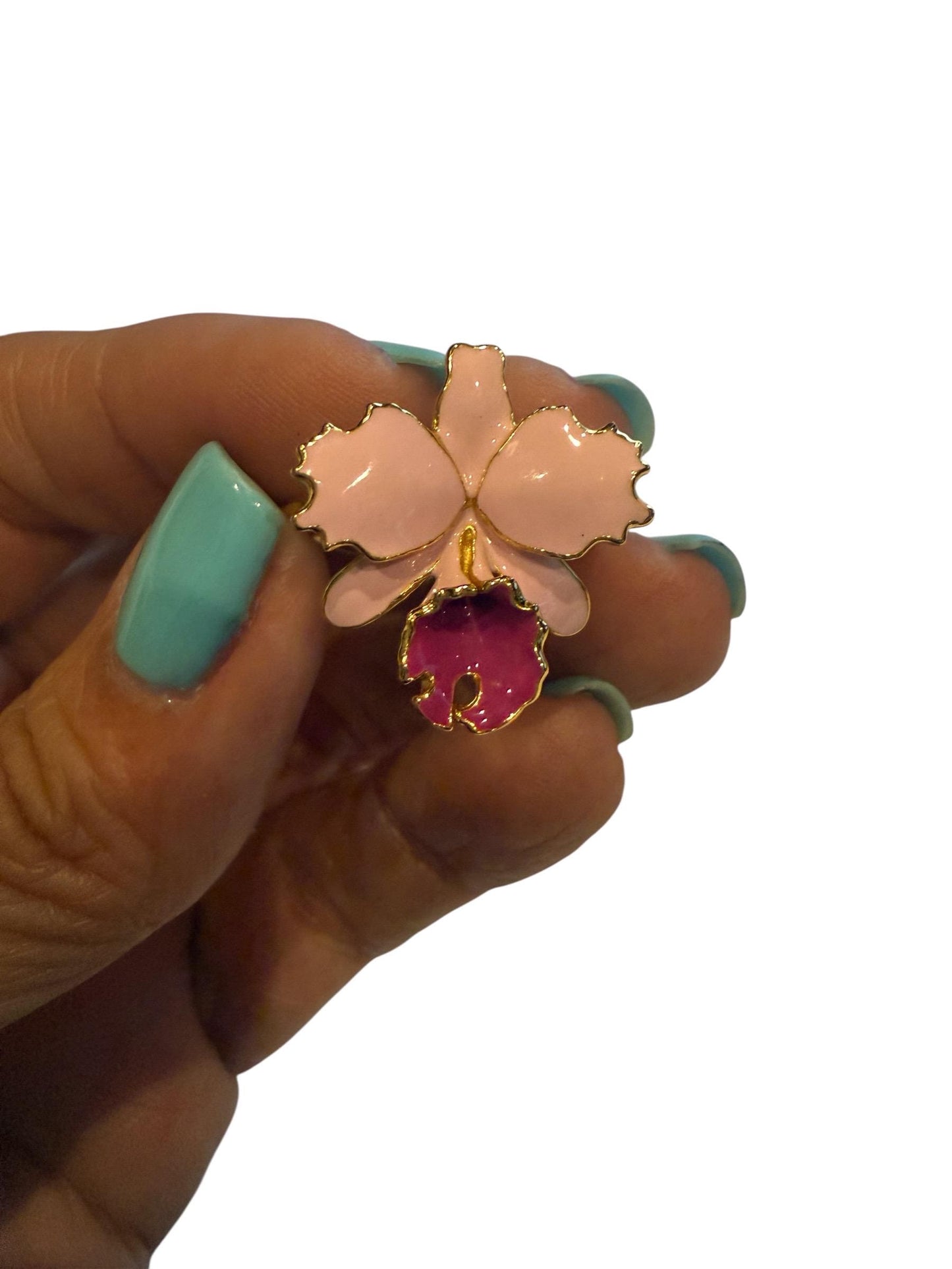 Cattleya Pink Dowiana Orchid Jewelry • Dowiana- inspired Orchid Earrings and necklace • Two -Tone Jewelry • Mothers Day Gift