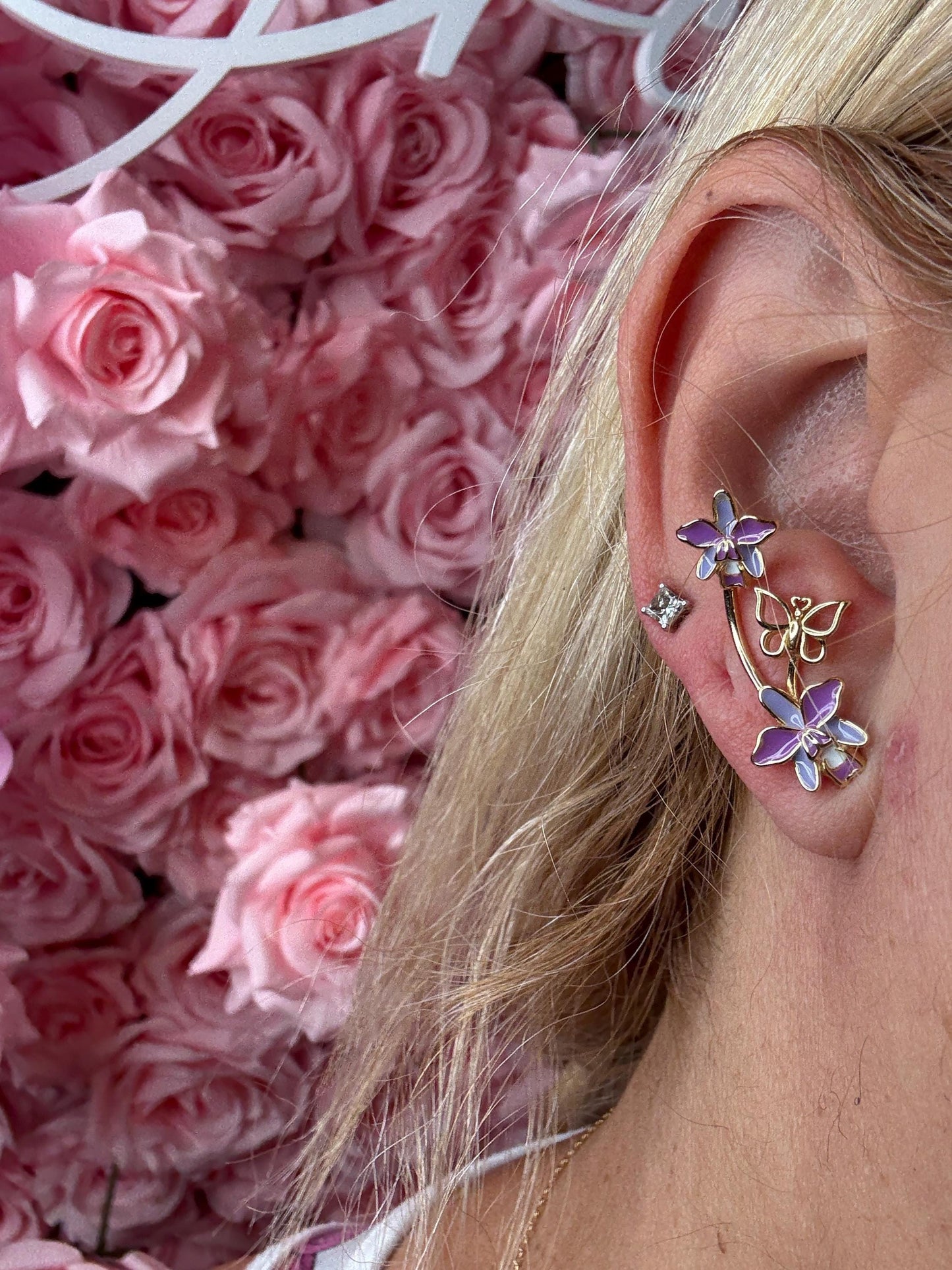 Climbing Earrings - Heavenly Bloom Orchid & Butterfly Earrings