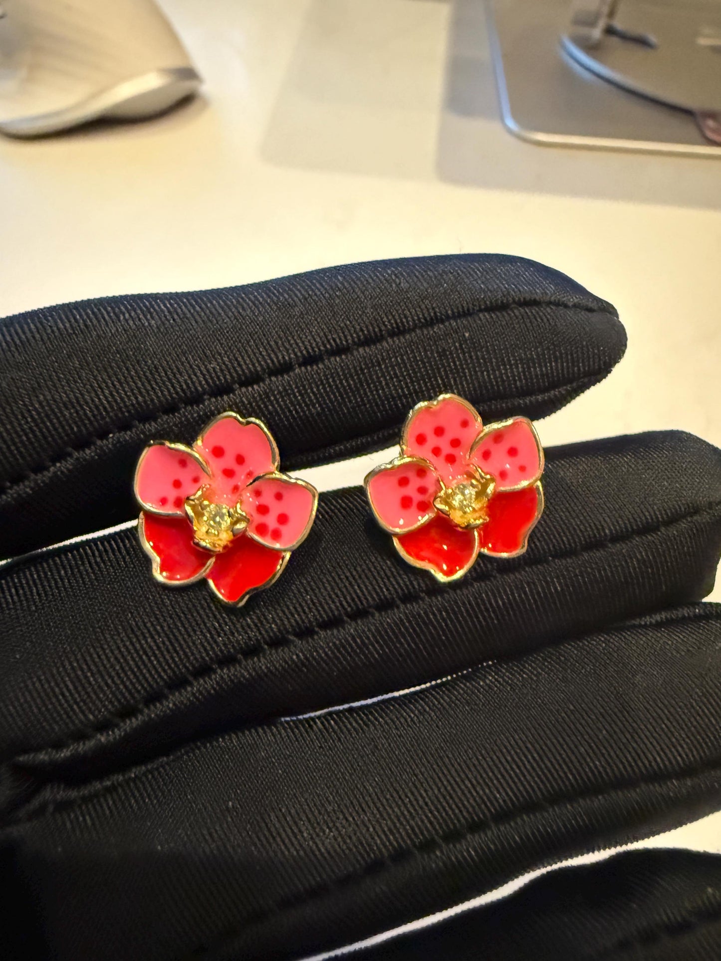 Pink Magic Vanda: Sterling Silver Vanda Orchid Flower Earrings β’ Gold Orchid Flower Vanda Cubic Zirconia Studs β’ Orchid Earrings