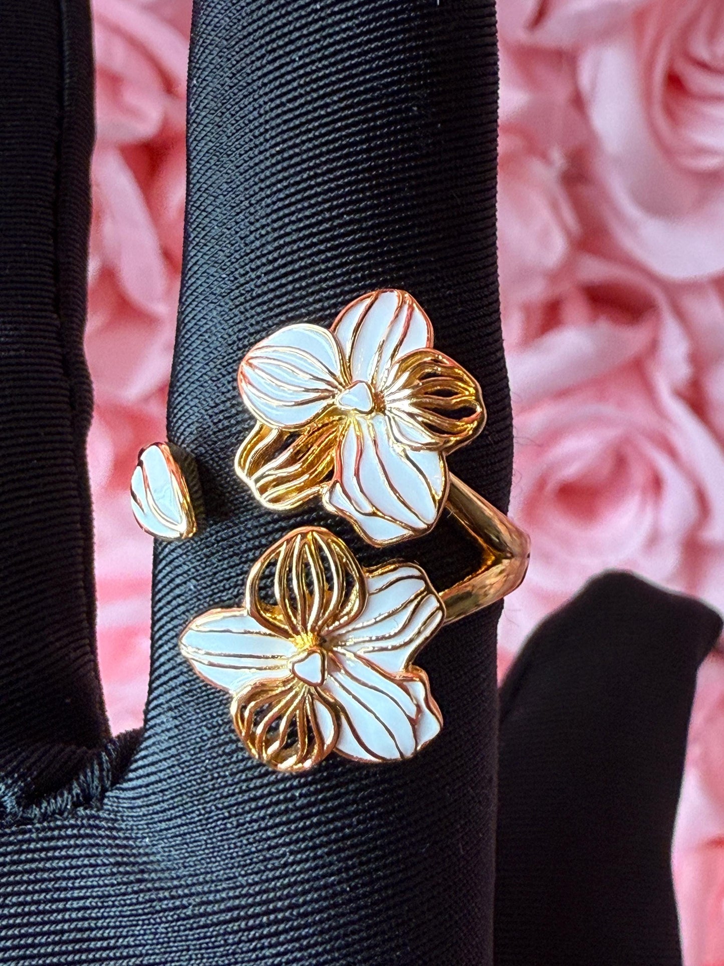 Double Vanda Orchid Flower Ring: Orchid Statement Ring Vanda Gold Orchid Ring • Orchid Silver Floral Ring • White