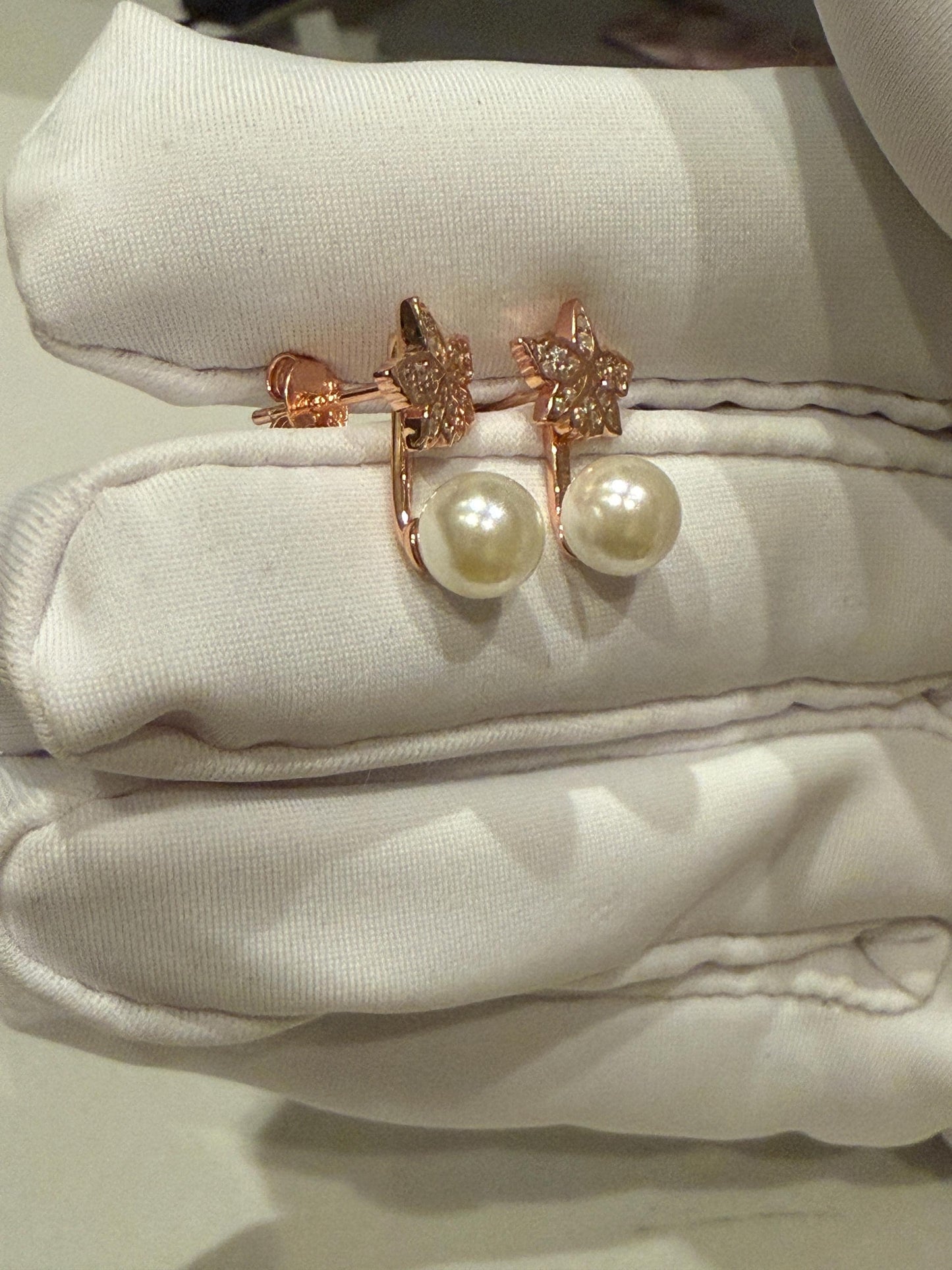 Signature Cattleya Earring, Pearl Jacket Stud: Dainty Orchid, Elegant Flower Jewelry, 18k Rose Gold, White Classic Pearl