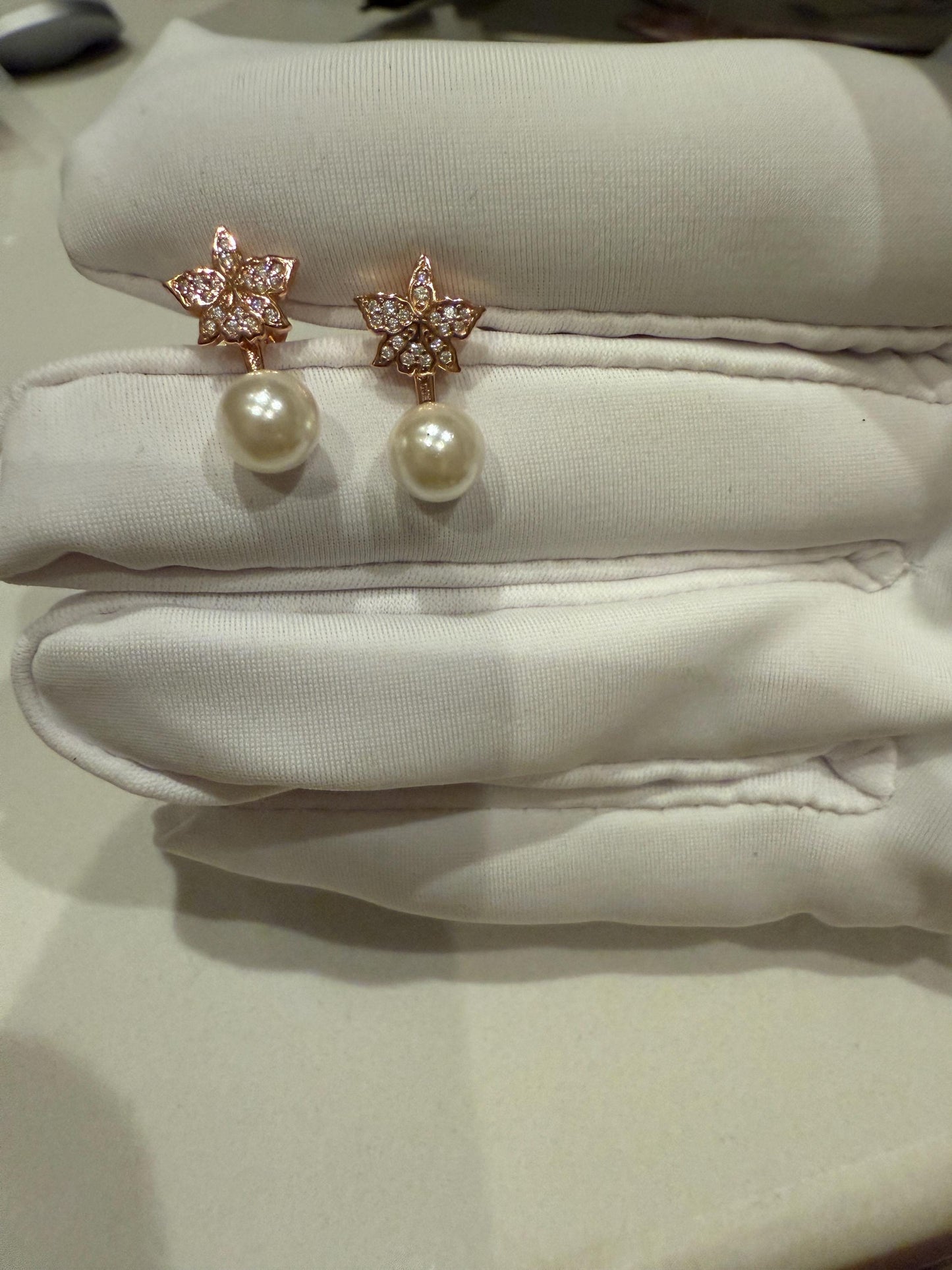 Signature Cattleya Earring, Pearl Jacket Stud: Dainty Orchid, Elegant Flower Jewelry, 18k Rose Gold, White Classic Pearl