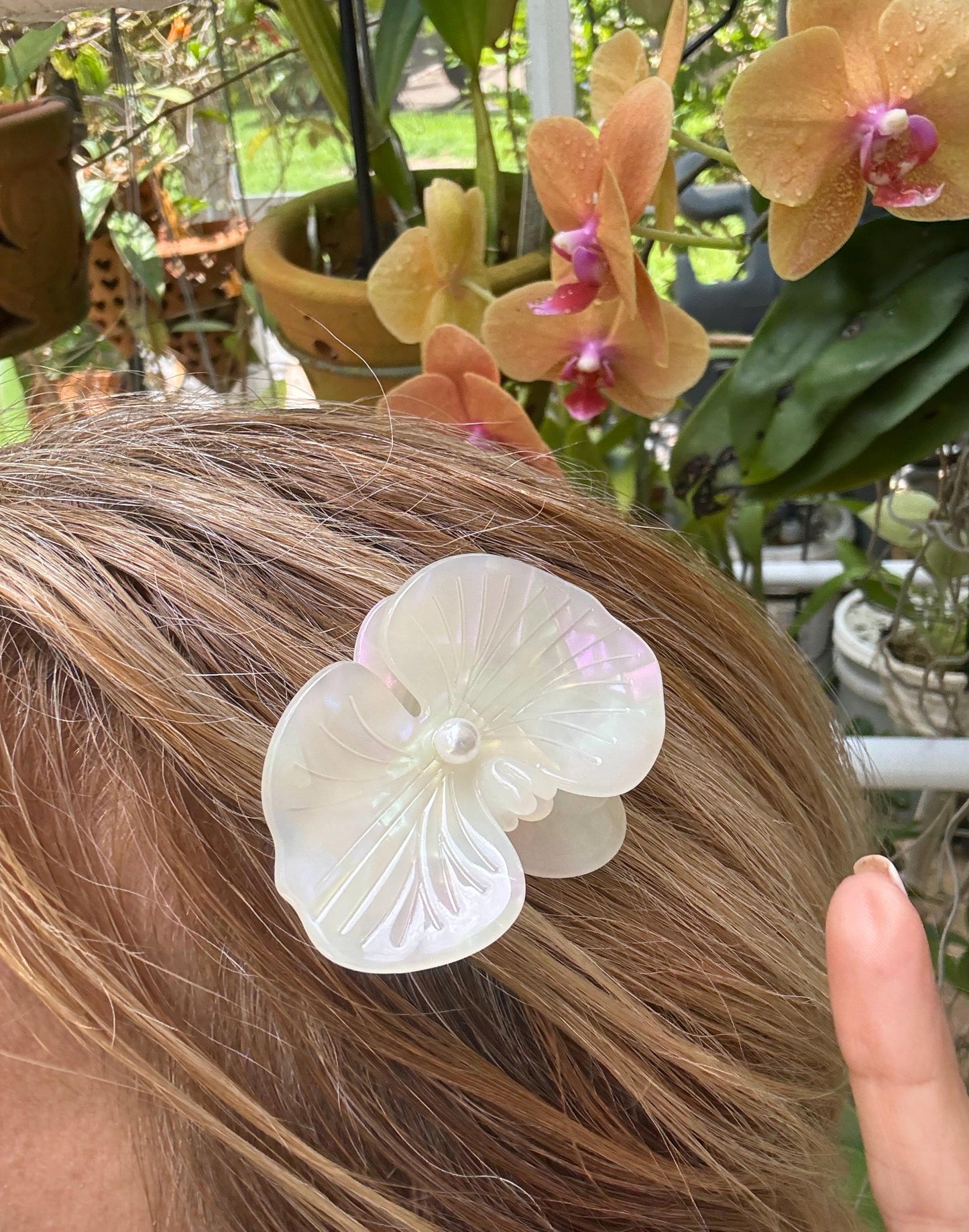 Acetate Orchid Hair Clip Phalaenopsis Hair Barrette • White Flower Hair Accessory • Unique Botanical Clip