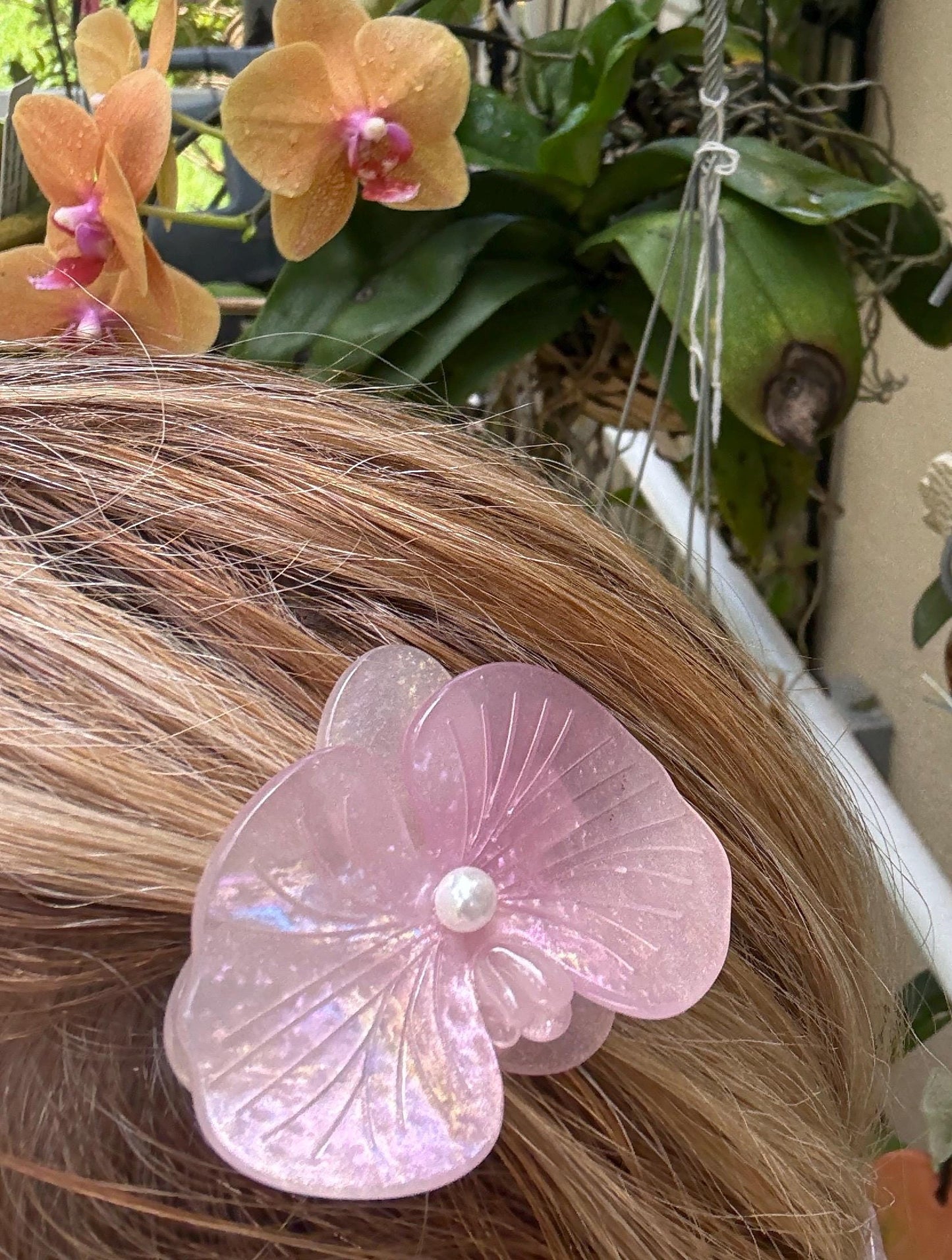 Acetate Orchid Hair Clip Phalaenopsis Hair Barrette • Pink Flower Hair Accessory • Unique Botanical Clip