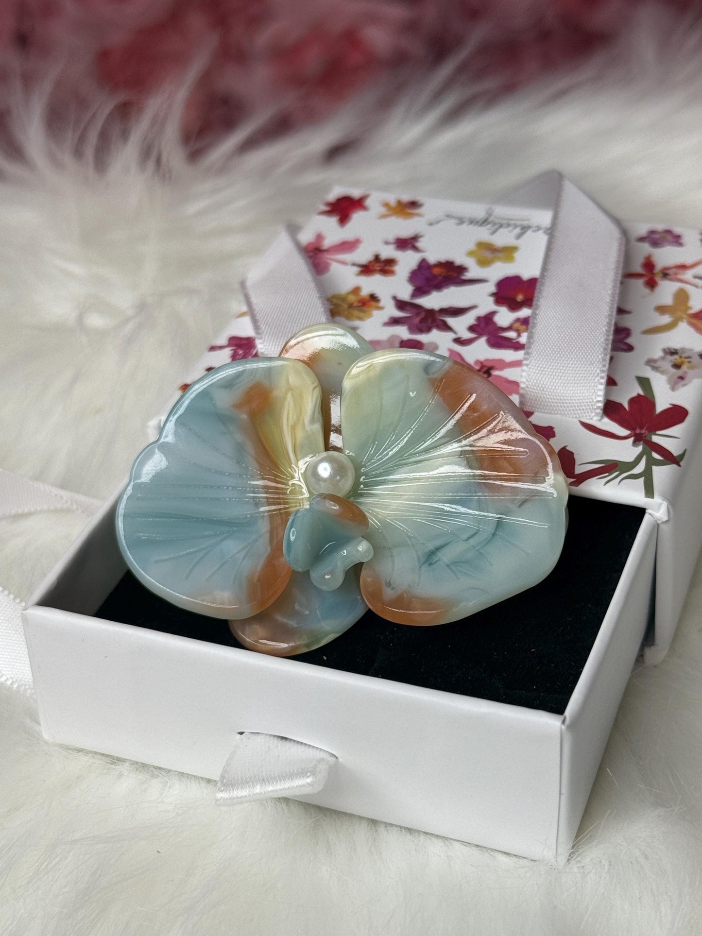 Orchid Hair Barrette • Colorful Blues Orchid Hair Clip • Wedding Hair Piece • Tropical Acetate Clip • Joyeria de Orquídeas