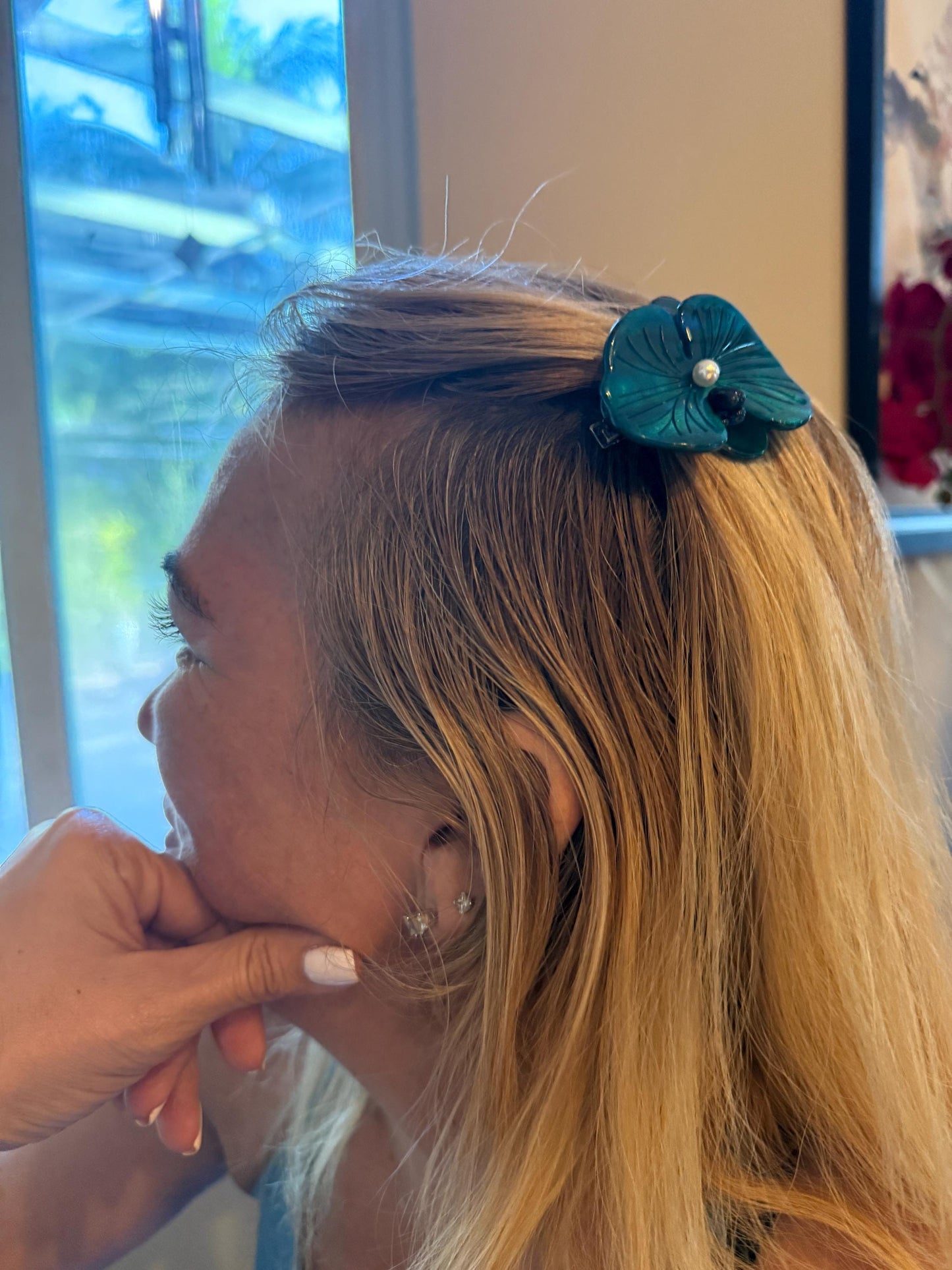 Acetate Orchid Hair Clip Phalaenopsis Hair Barrette • Teal Blue Flower Hair Accessory • Unique Botanical Clip