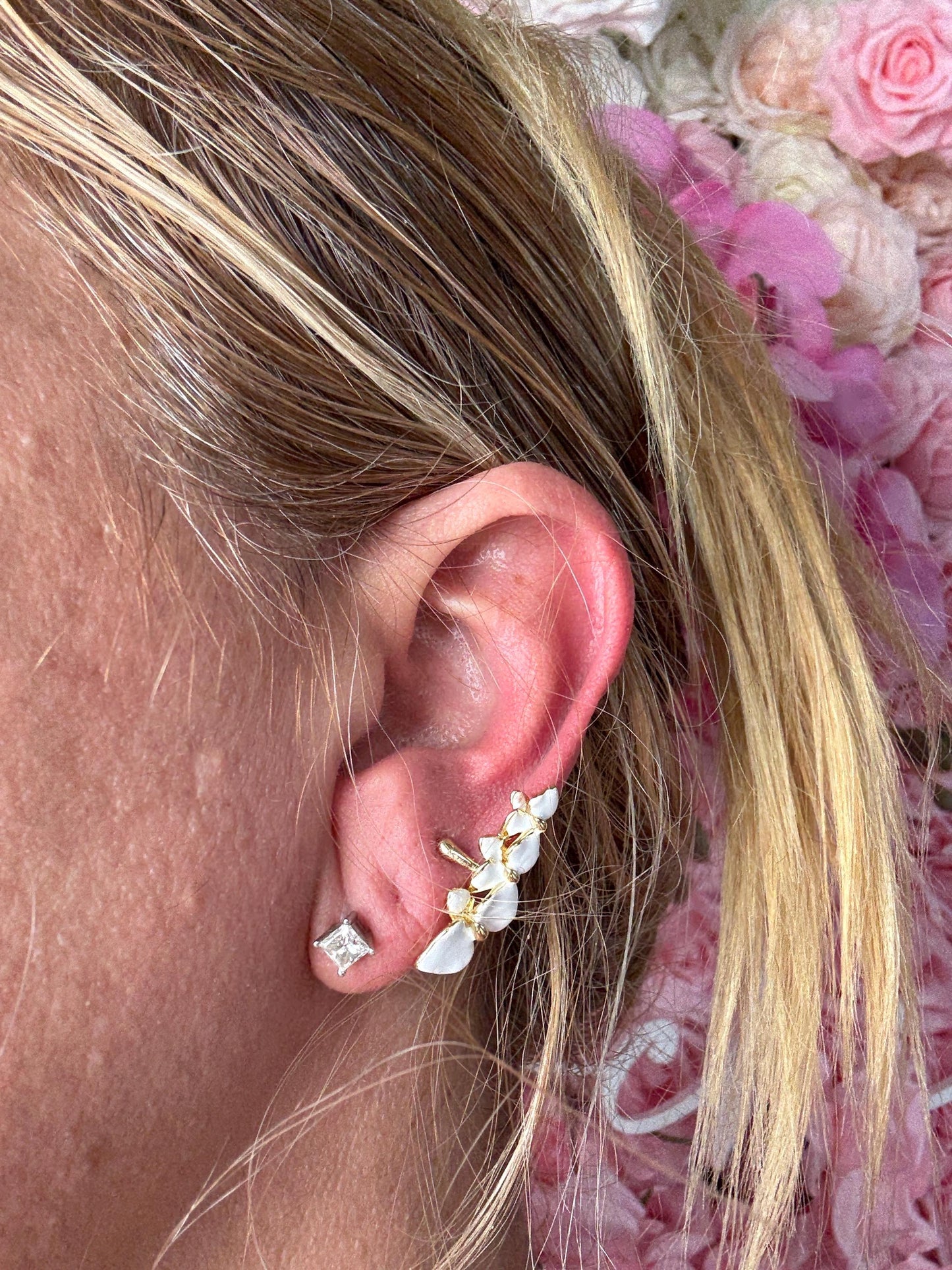 Phalaenopsis Orchid Ear Cuff • French Cuff Style • No Piercing Needed • White Minimalist Jewelry- Copper Gold Plated