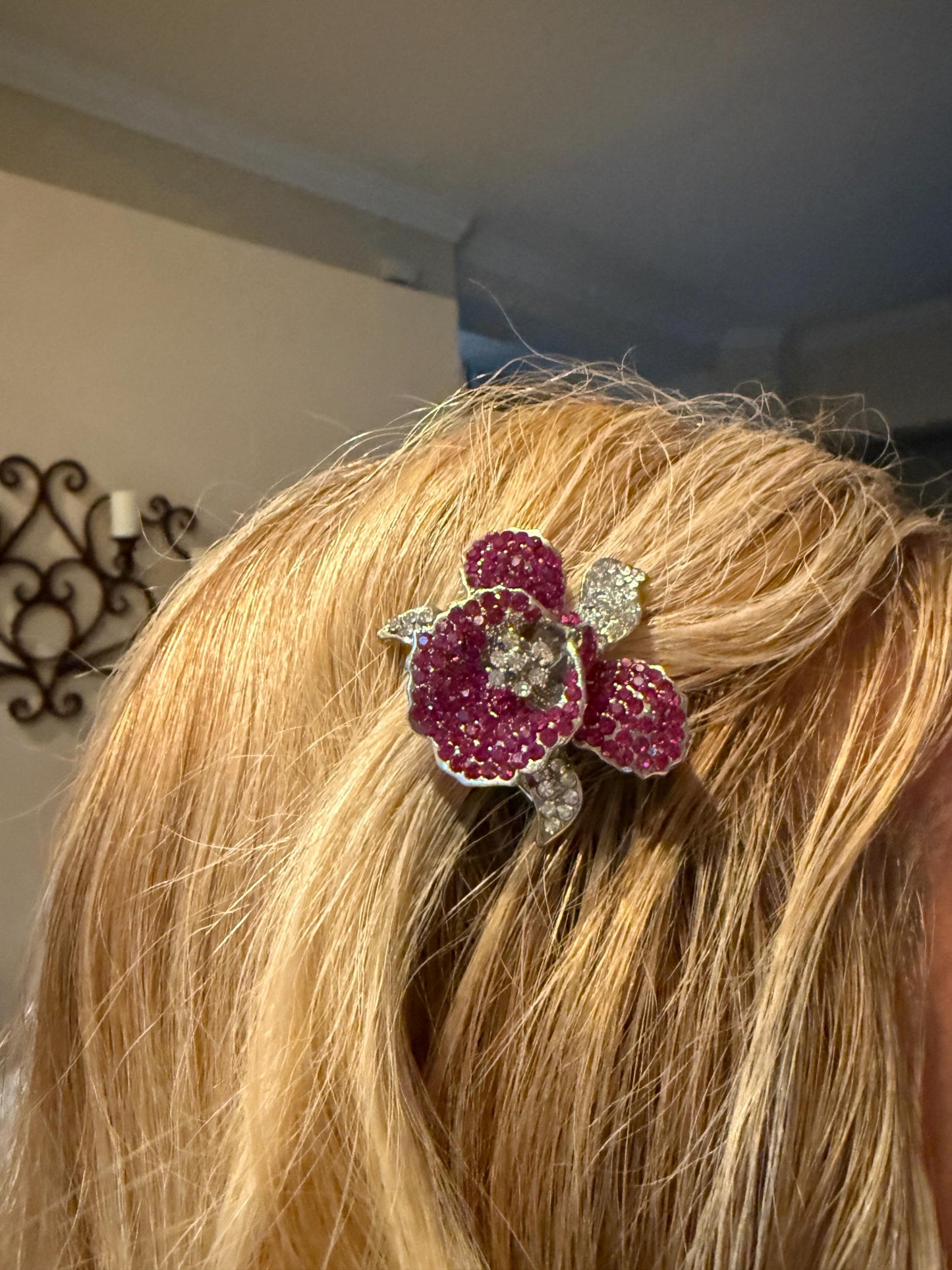 Orchid Hair Clip with Rhinestones