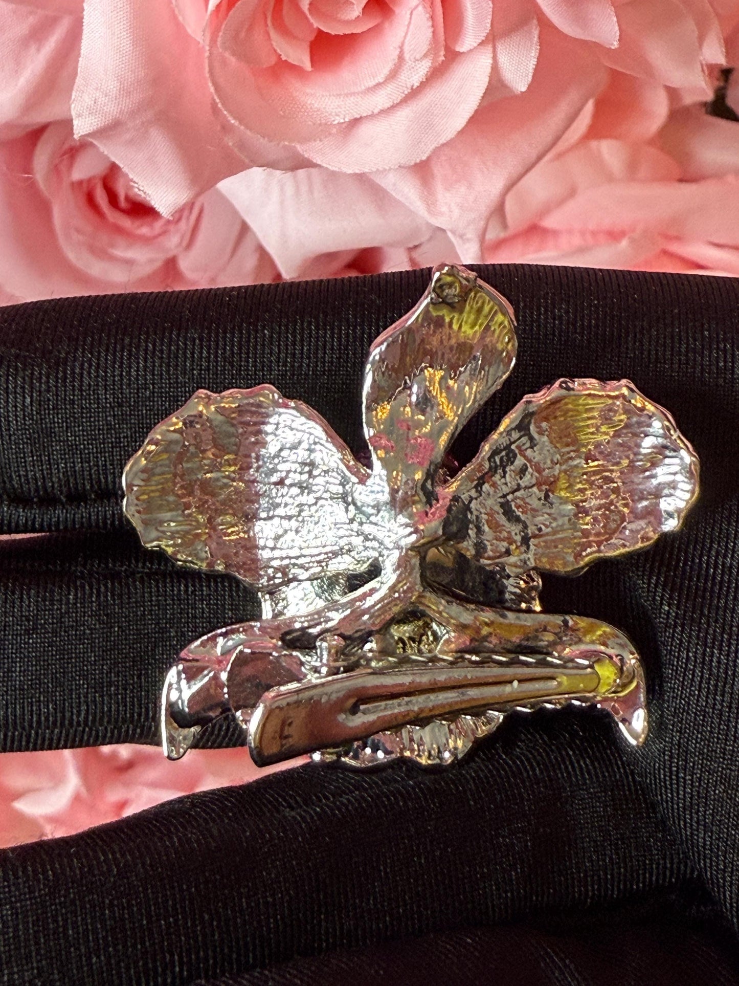 Orchid Hair Clip with Rhinestones