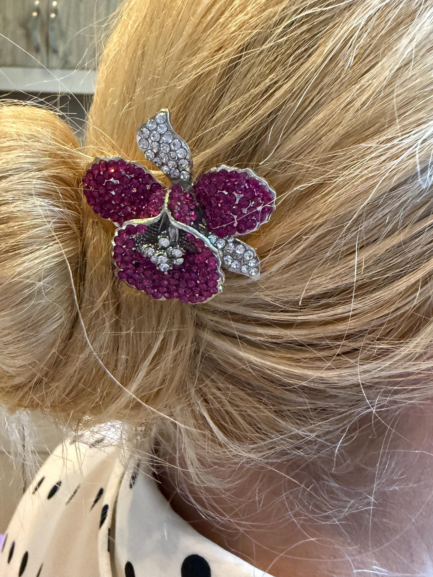 Orchid Hair Clip with Rhinestones