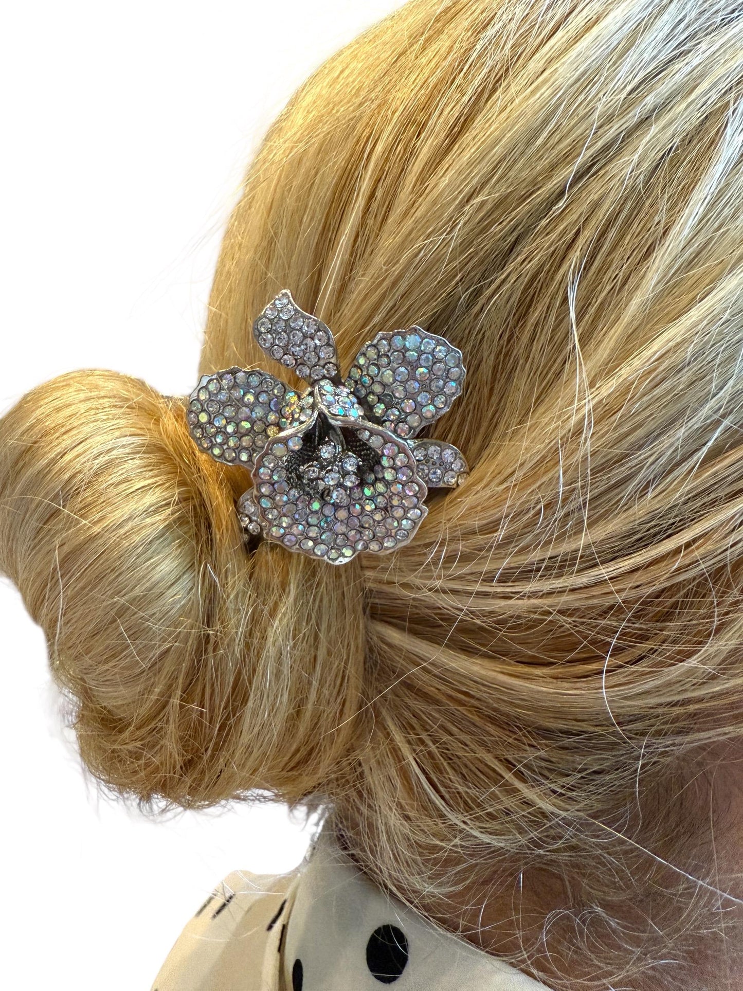 Orchid Hair Clip with Rhinestones Clear Silver