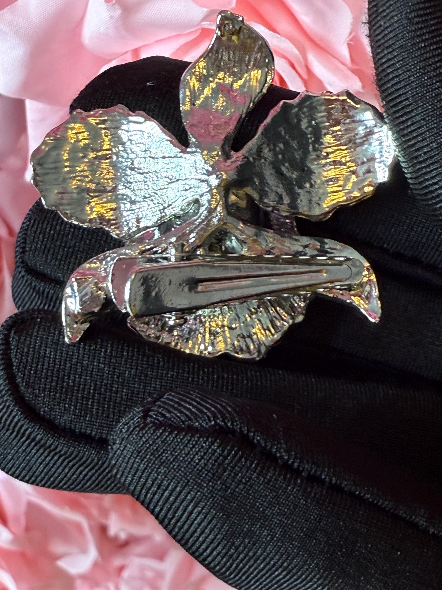 Orchid Hair Clip with Rhinestones Clear Silver