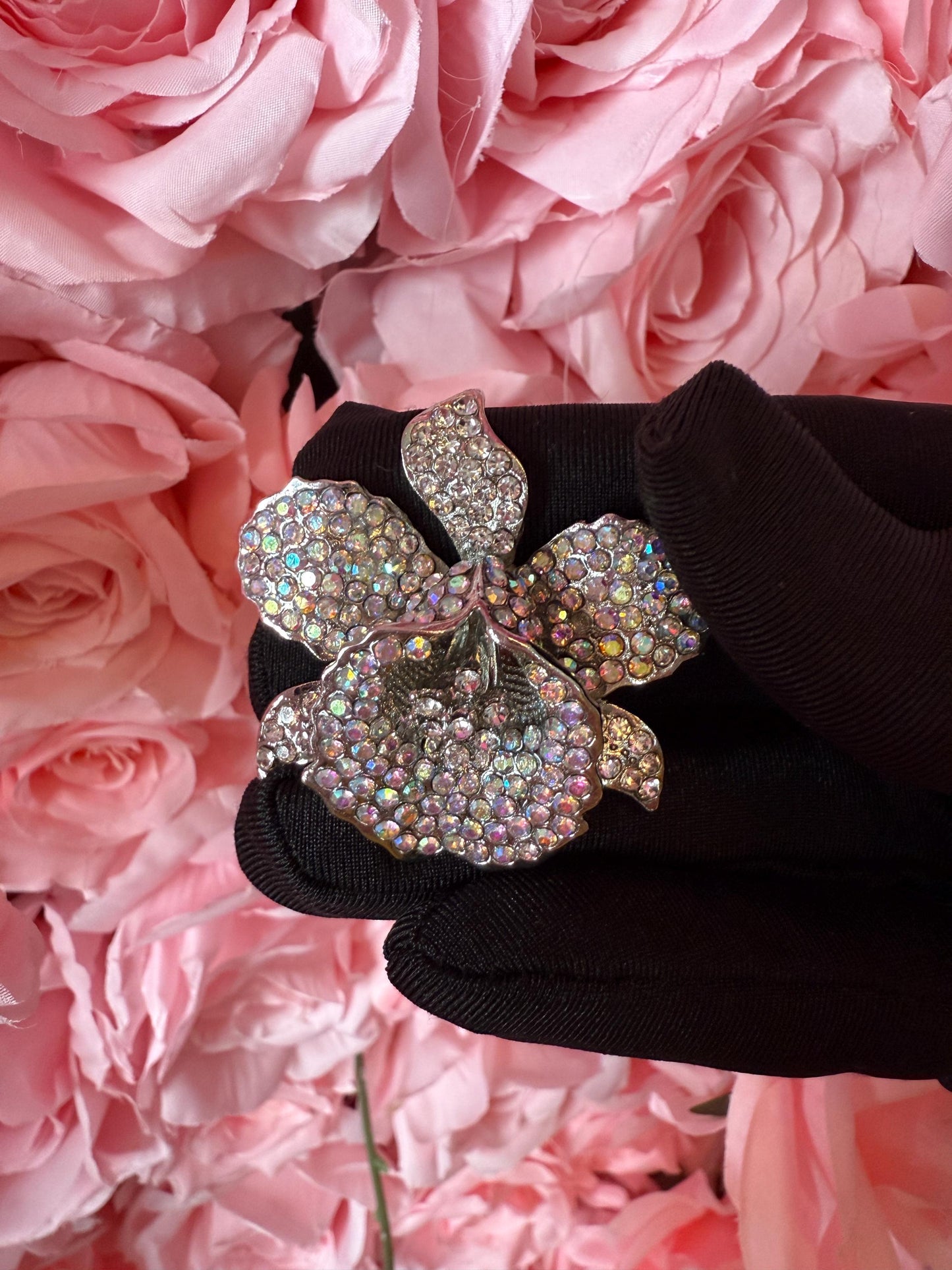 Orchid Hair Clip with Rhinestones Clear Silver