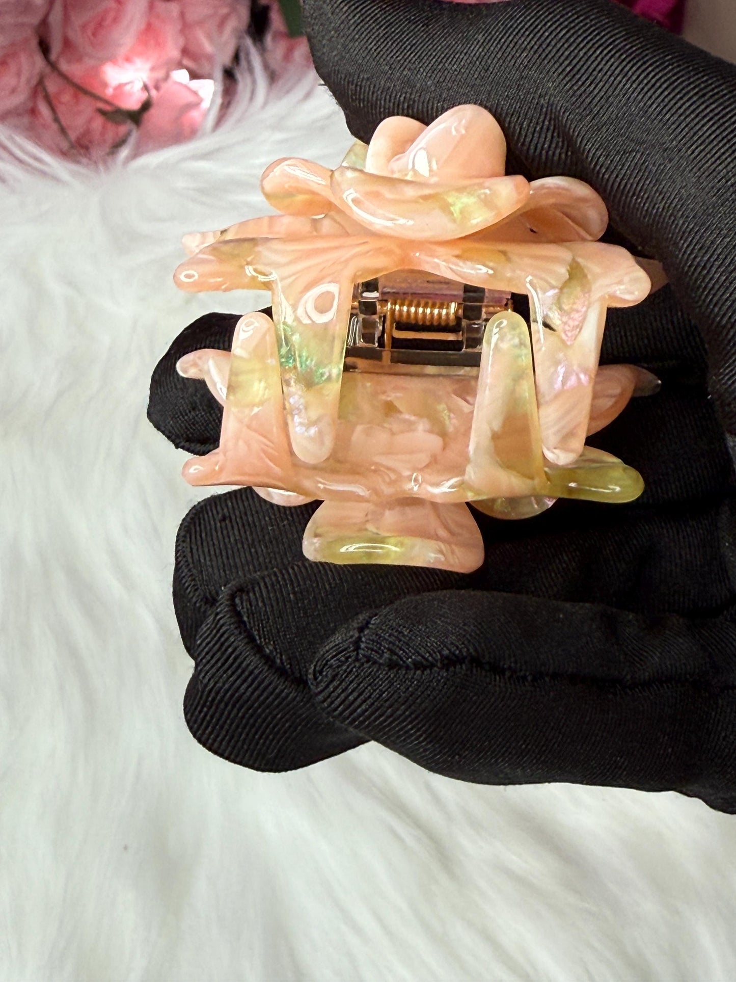 Peachy Mini Orchid Hair Claw Clip: Flower Hair Accessory