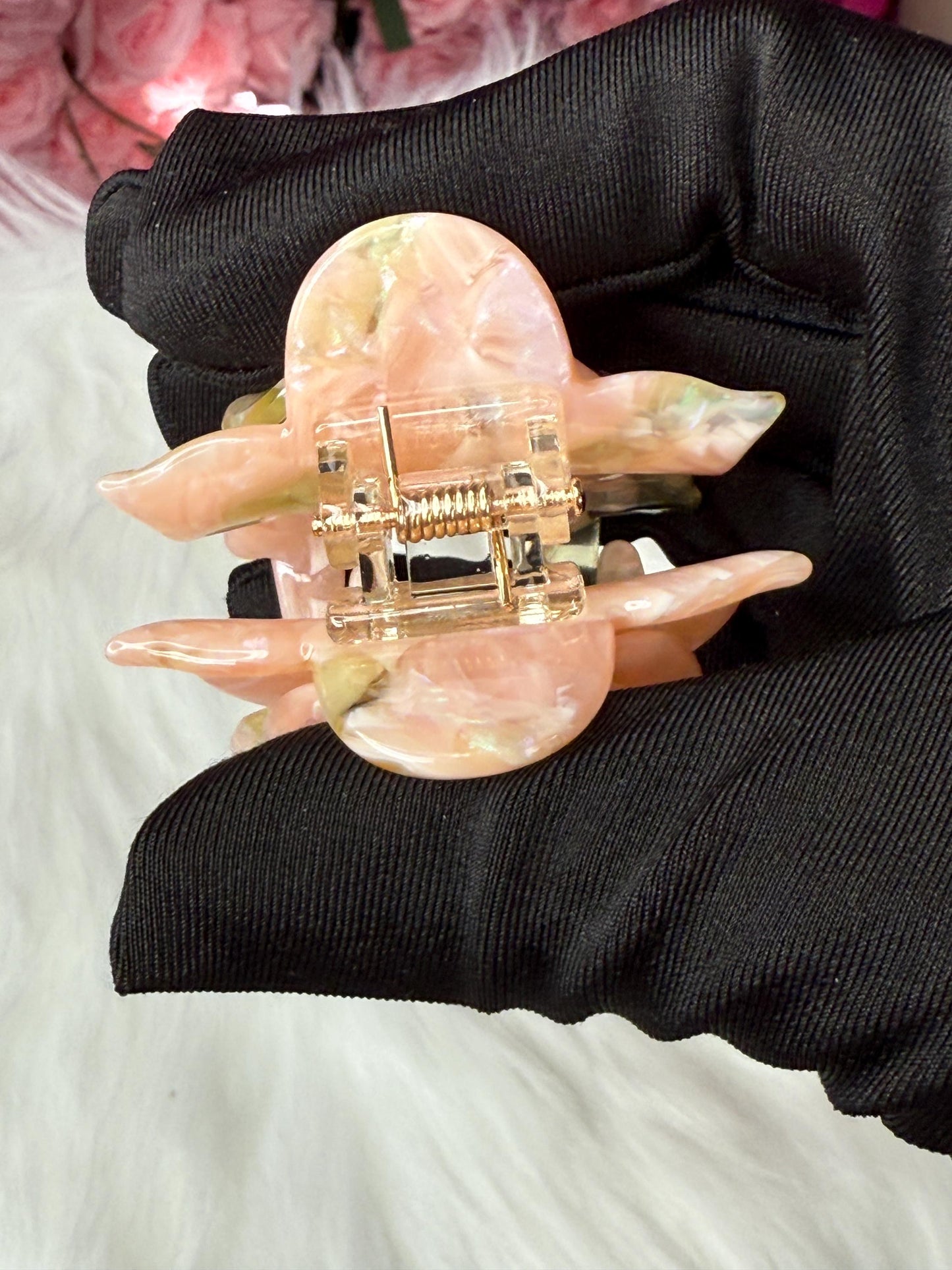 Peachy Mini Orchid Hair Claw Clip: Flower Hair Accessory