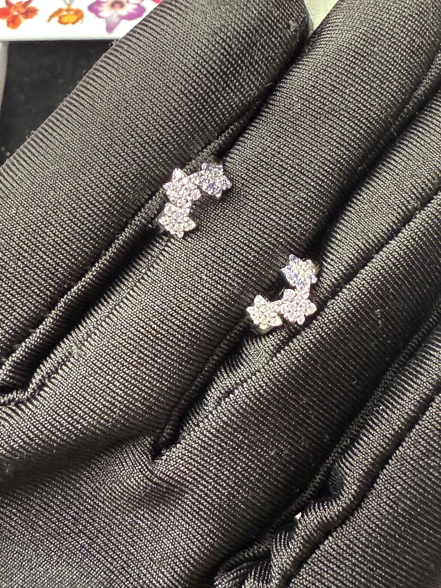 Mini Orchid Flower Hoop Earrings, Sterling Silver Huggie Hoops, Dainty Floral Cluster, Cubic Zirconia Lavender Pink Jewelry