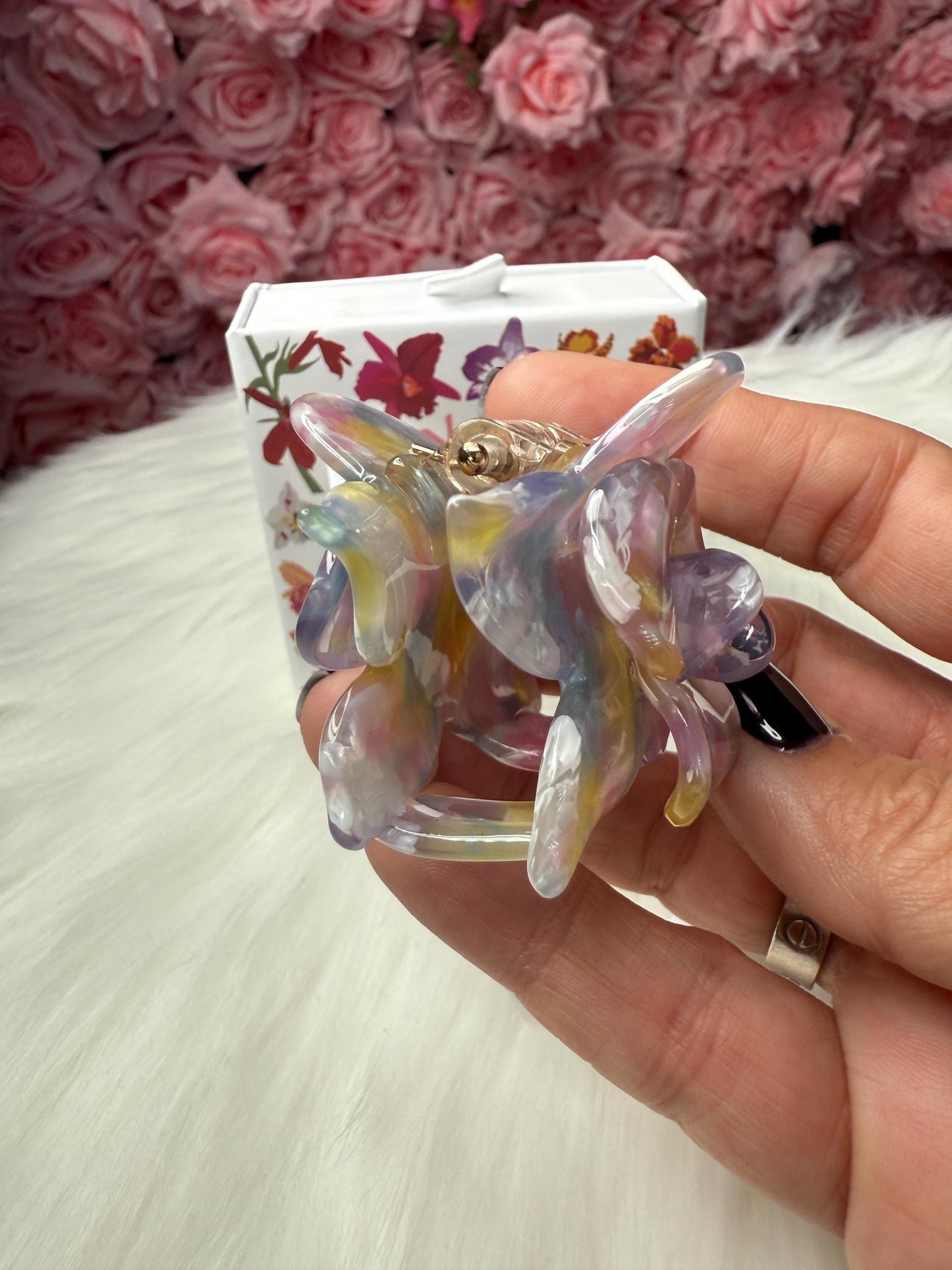 Rainbow Mini Orchid Hair Claw Clip: Flower Hair Accessory