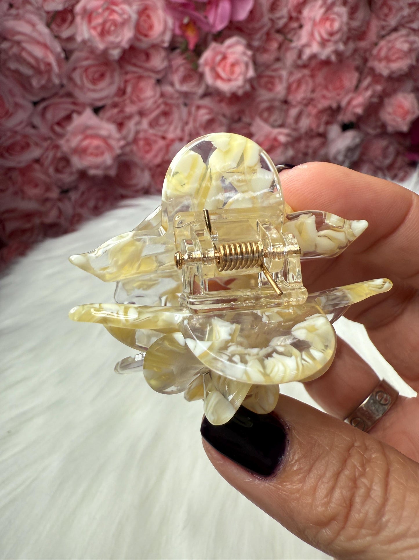 Off white Mini Orchid Hair Claw Clip: Flower Hair Accessory