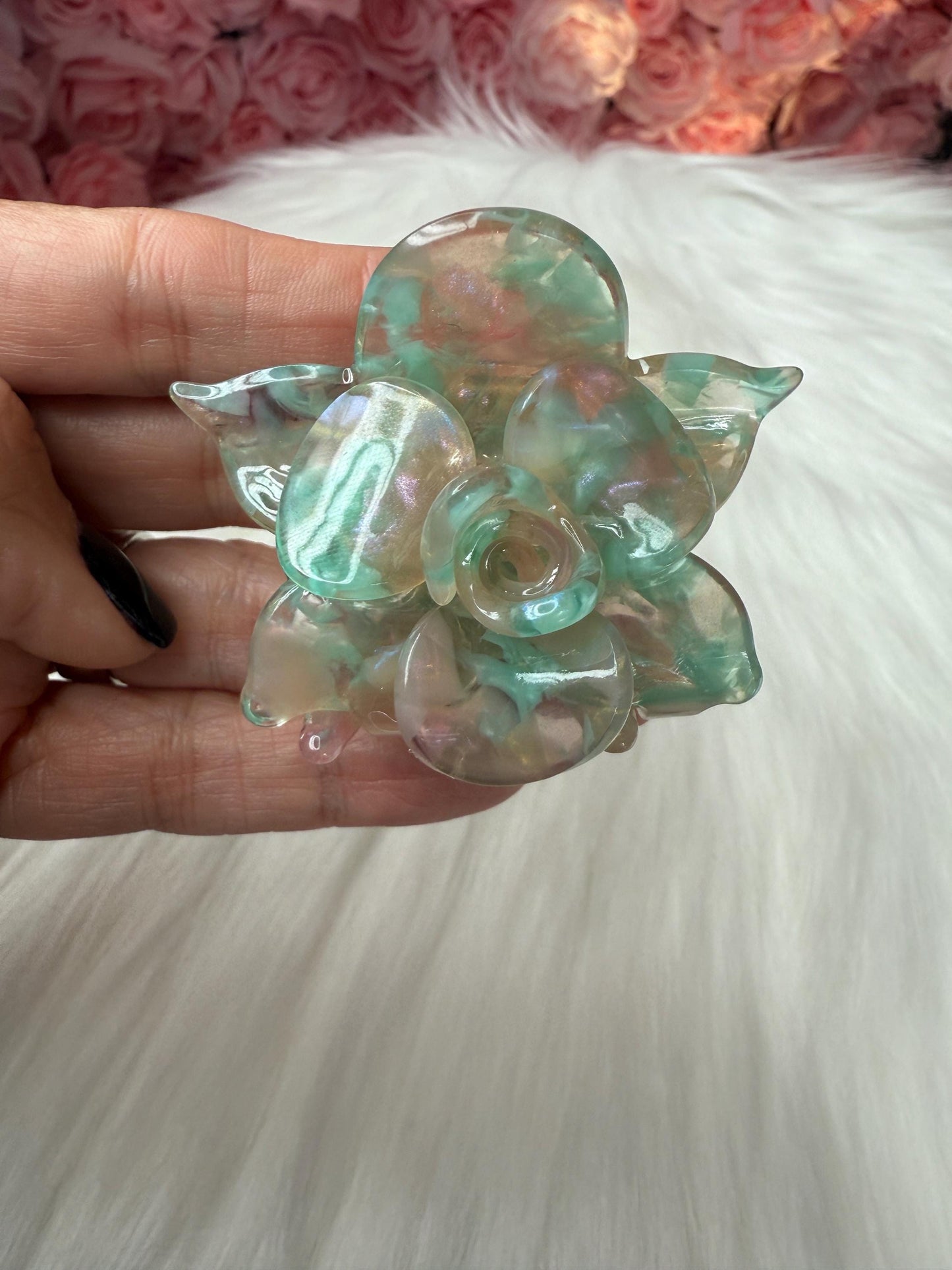 Mint Greens Mini Orchid Hair Claw Clip: Flower Hair Accessory