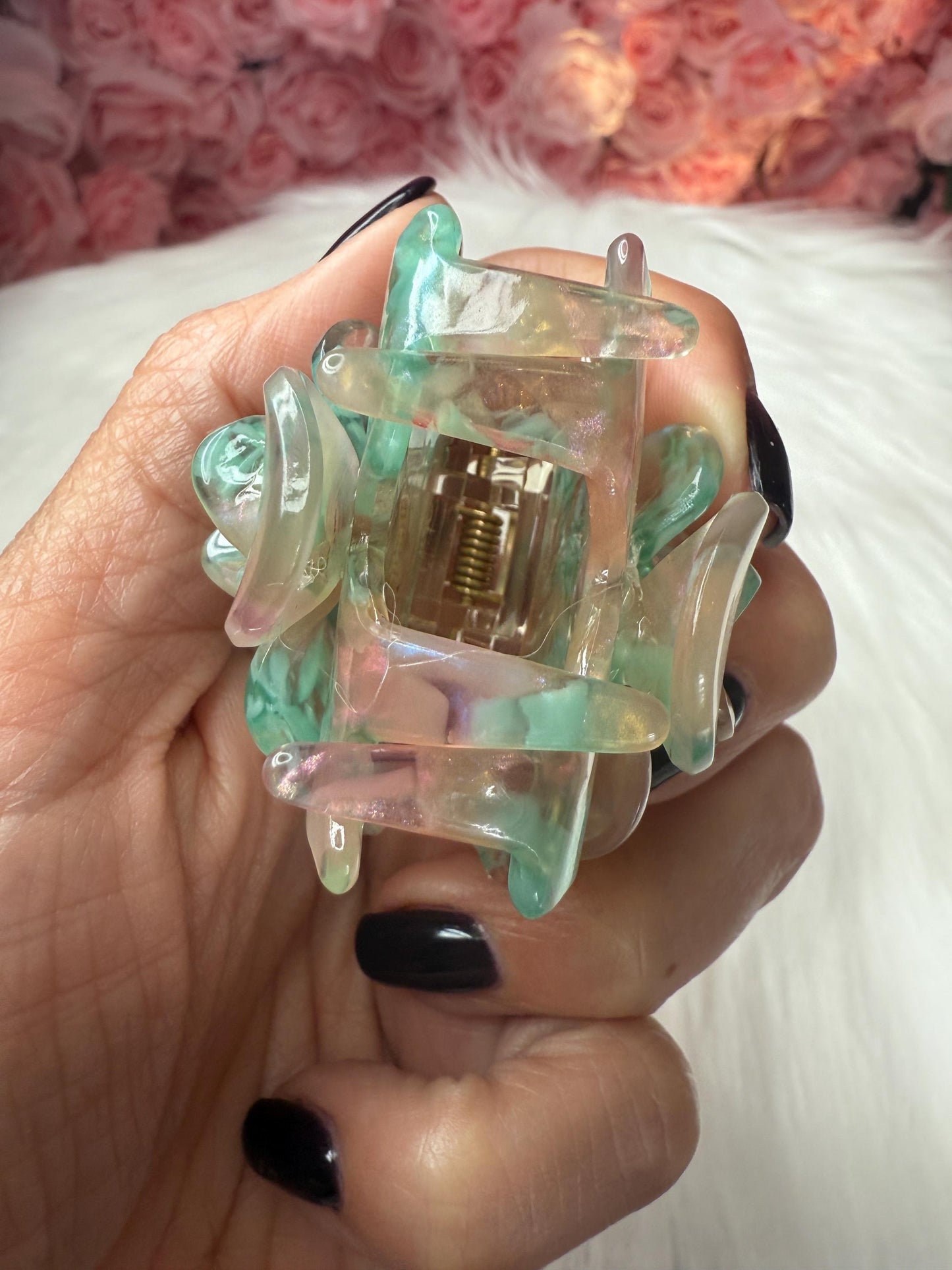 Mint Greens Mini Orchid Hair Claw Clip: Flower Hair Accessory