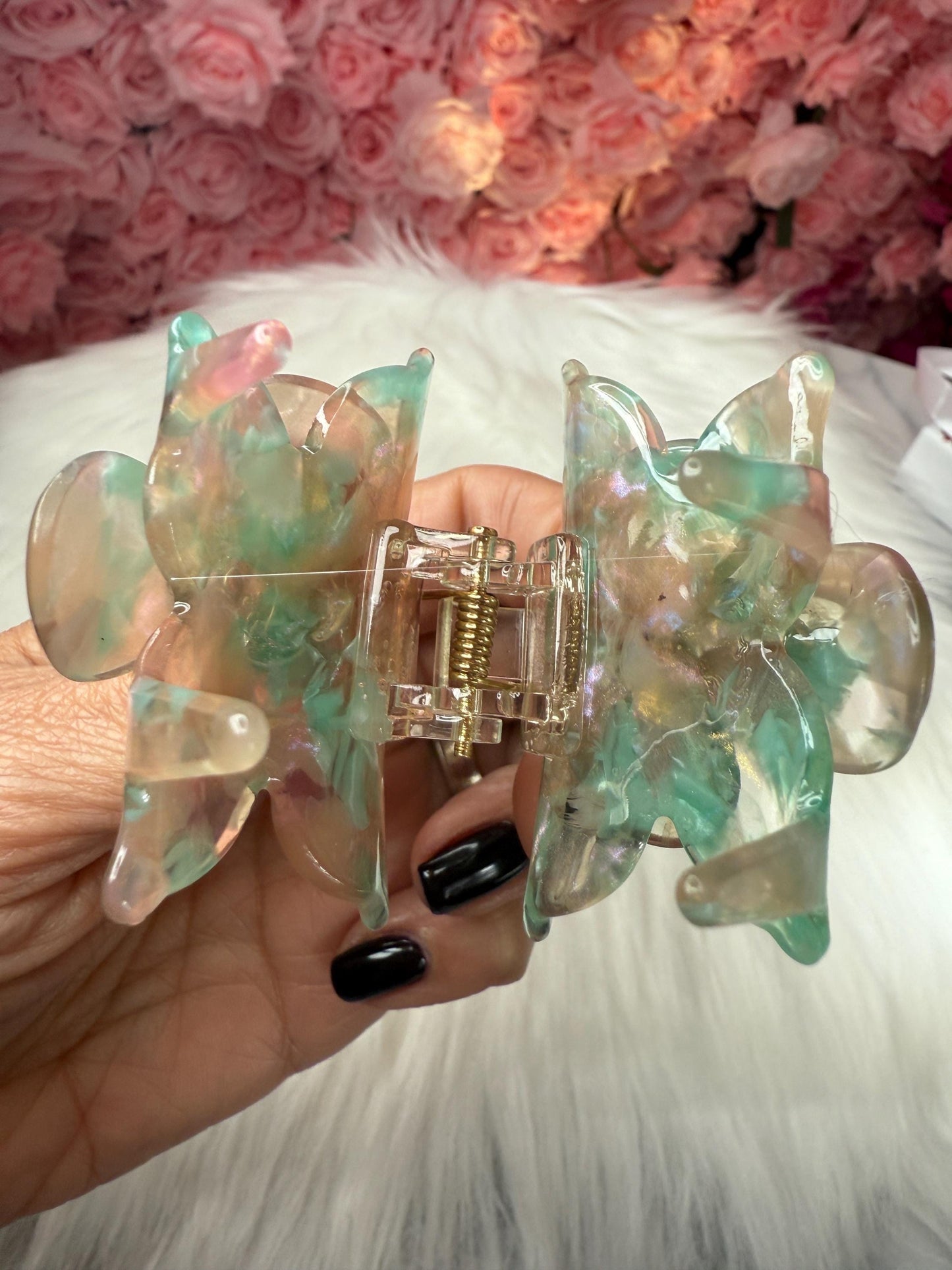 Mint Greens Mini Orchid Hair Claw Clip: Flower Hair Accessory