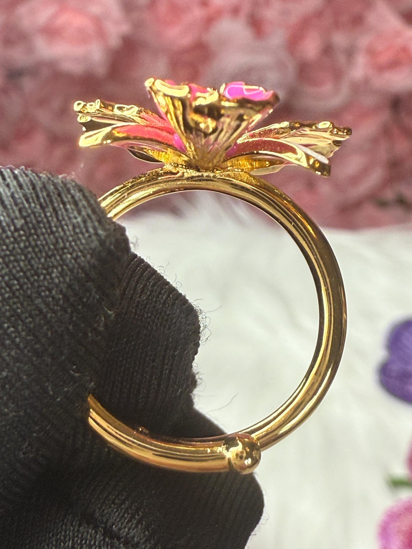 White Splash Cattleya Orchid Ring: S925 Sterling Silver - Gold plated ring