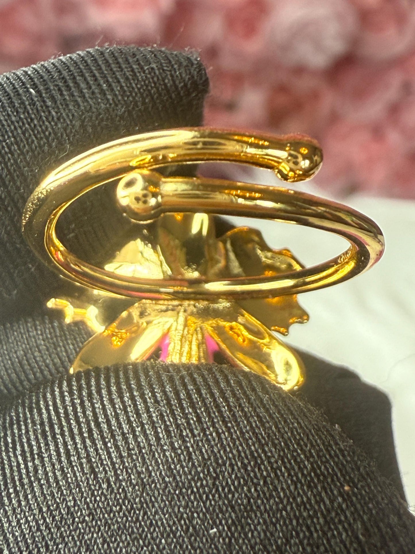 White Splash Cattleya Orchid Ring: S925 Sterling Silver - Gold plated ring