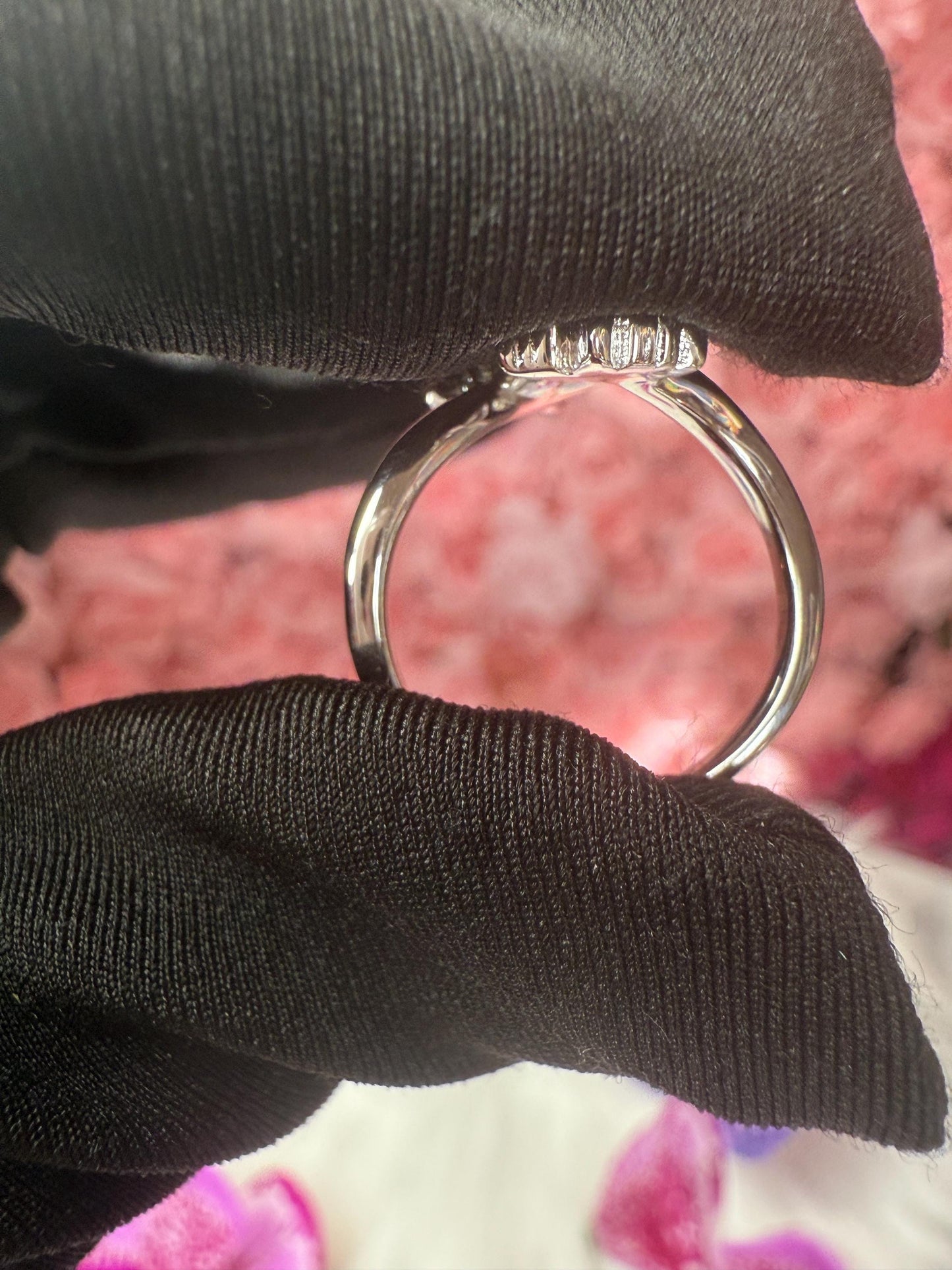 Orchid White Bloom Double Ring • White Gold Plated Unique Flower Jewelry • Gift for her