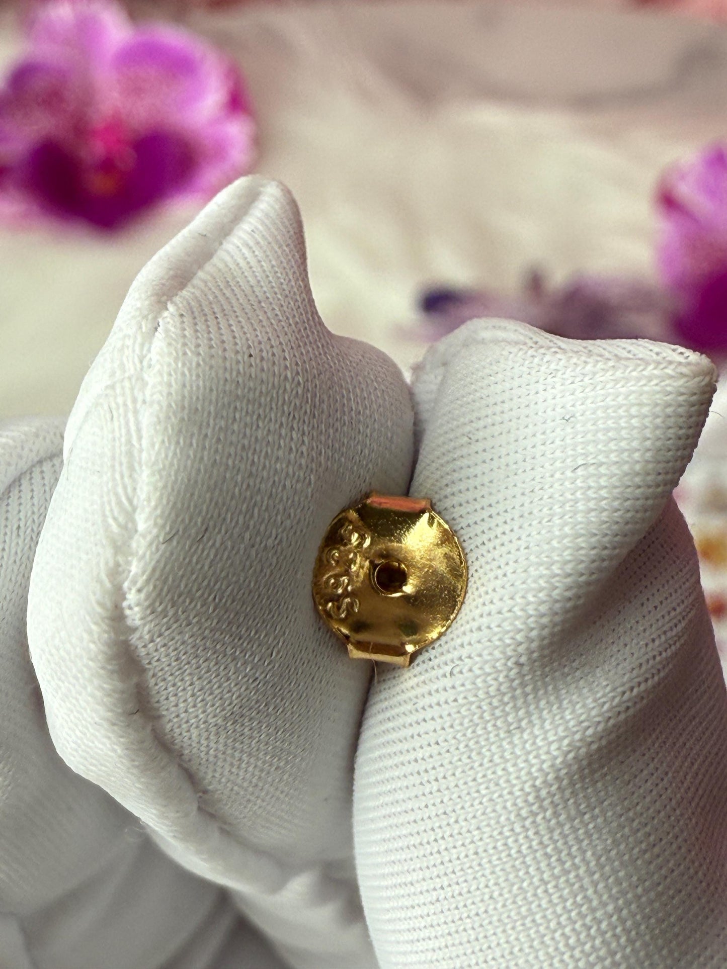 Orchid Stud Earrings - Enamel Flower - Cattleya Dainty Studs - 6mm, 8mm, or 10mm Earrings • Cattleya Orchid Minimalist Jewelry-Gold Plated