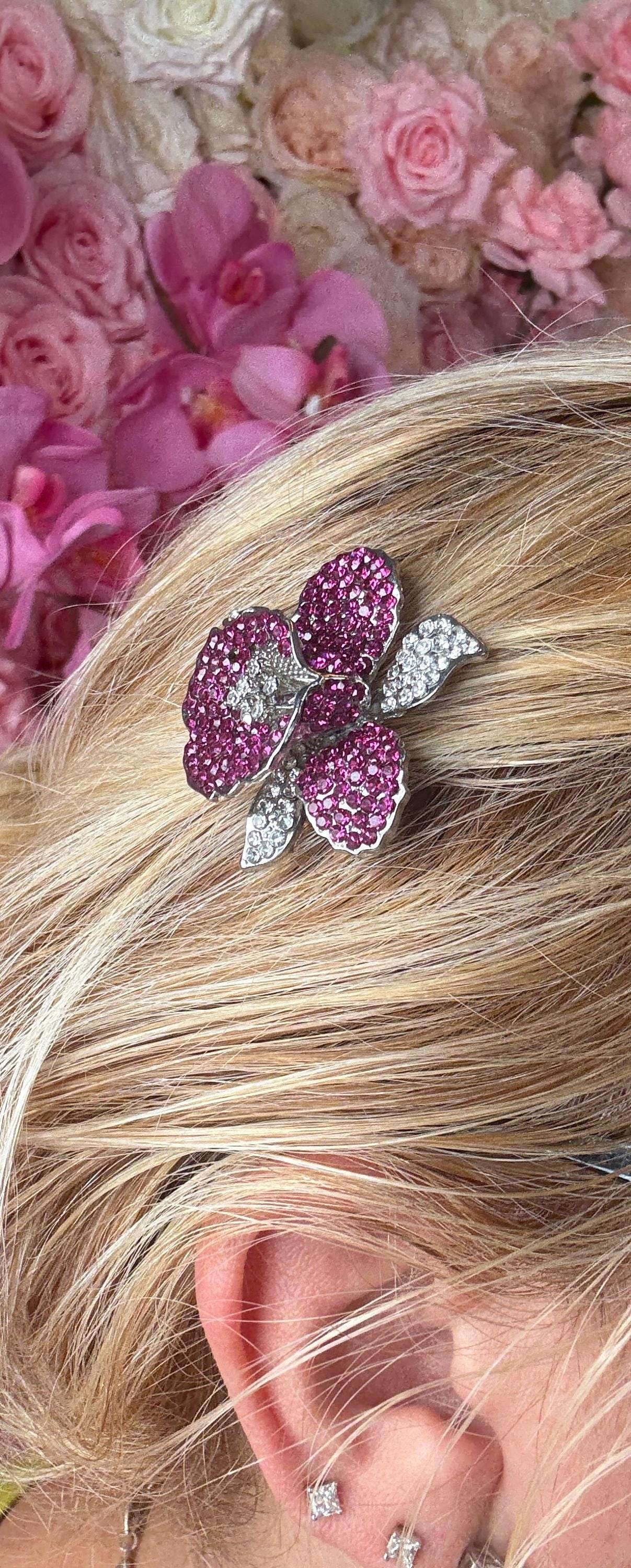 Orchid Hair Clip with Rhinestones