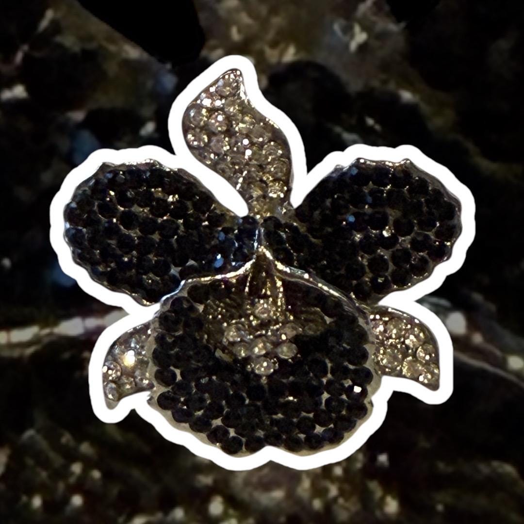 Orchid Hair Clip with Rhinestones Black