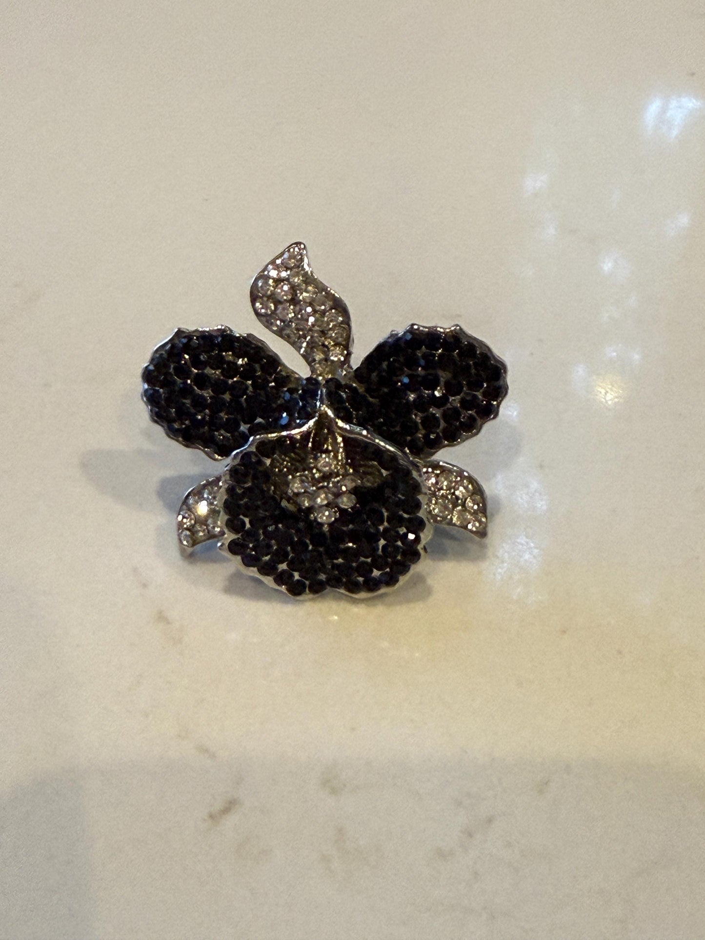 Orchid Hair Clip with Rhinestones Black