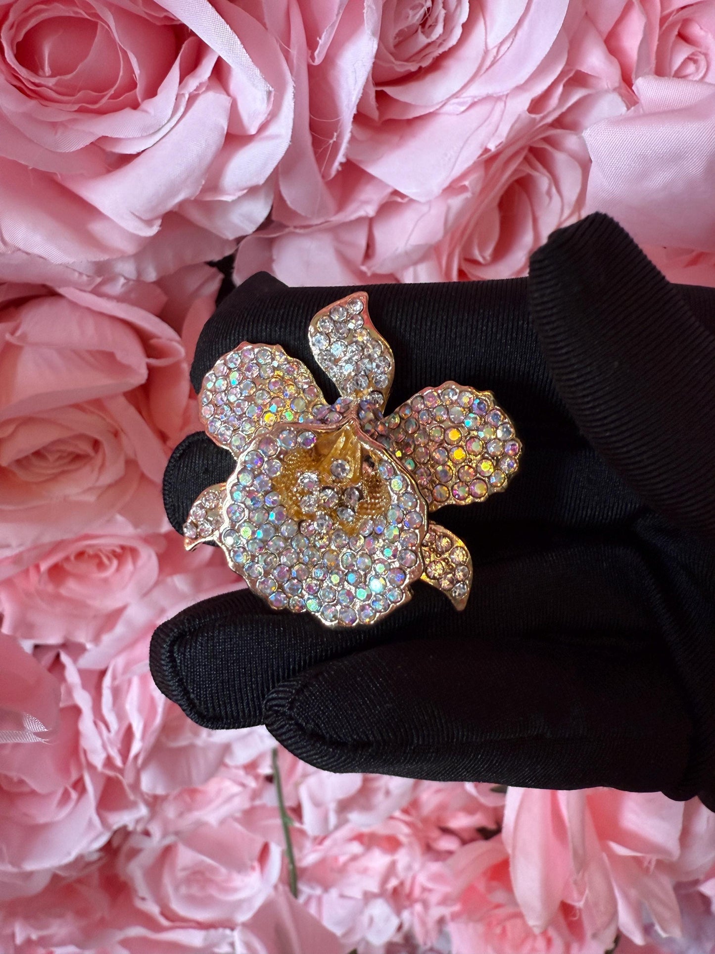 Orchid Hair Clip with Rhinestones Champagne