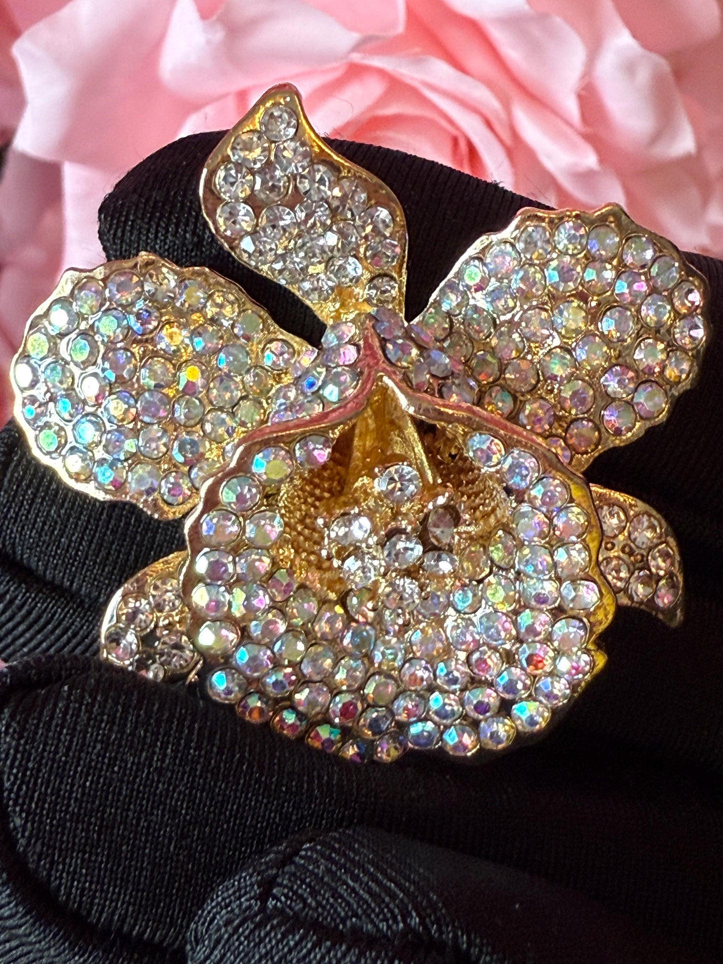 Orchid Hair Clip with Rhinestones Champagne