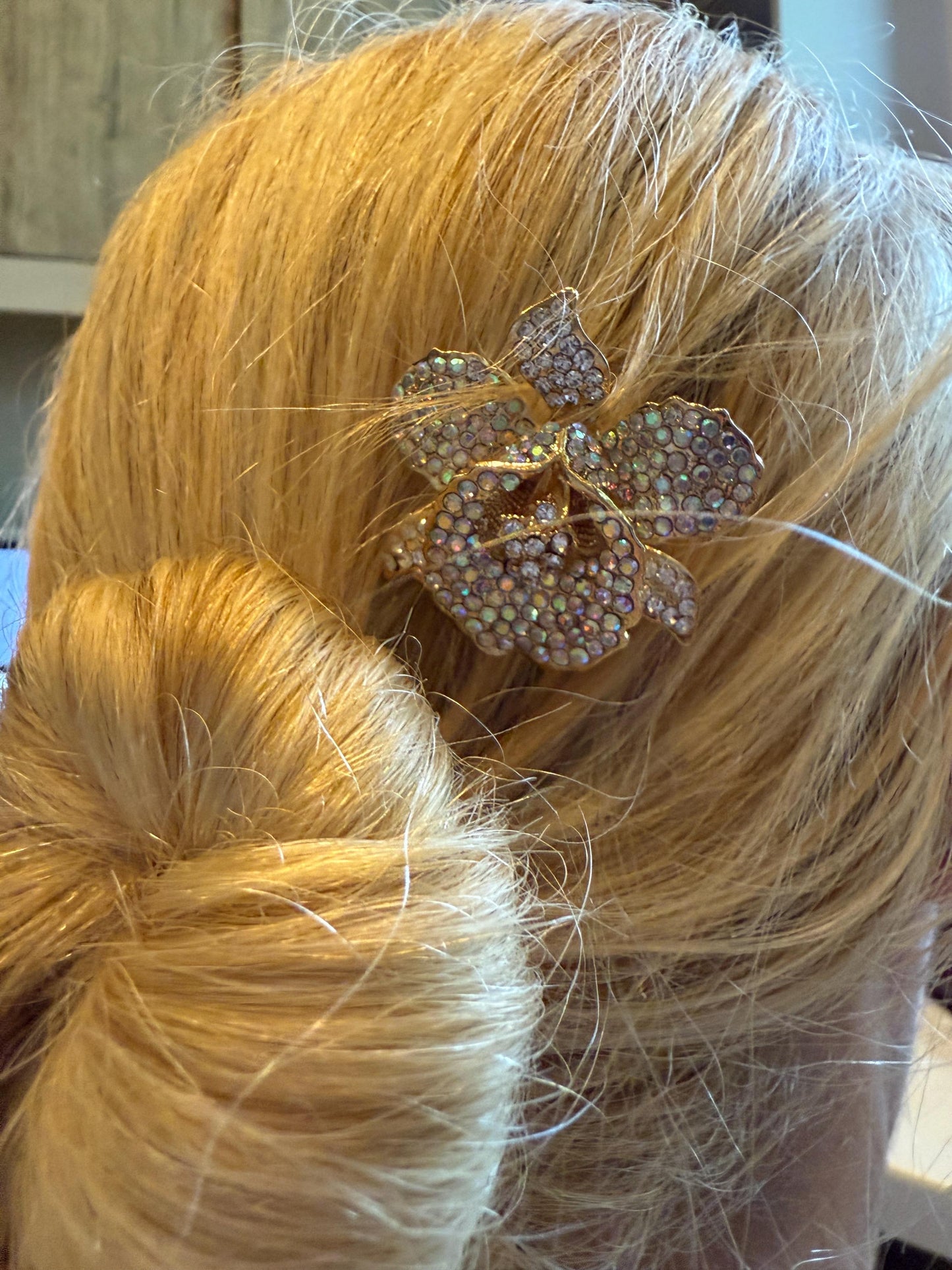 Orchid Hair Clip with Rhinestones Champagne