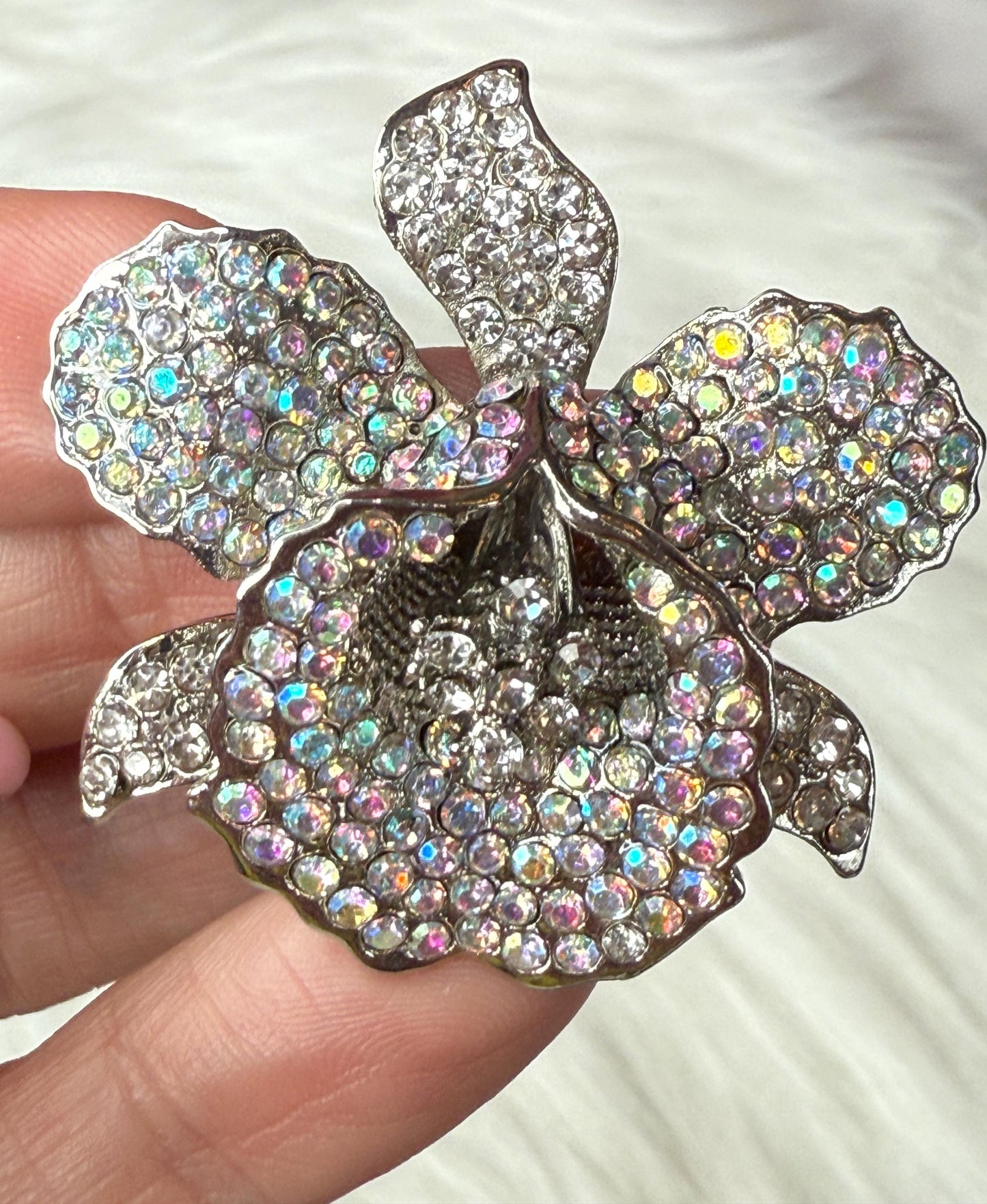 Orchid Hair Clip with Rhinestones Clear Silver
