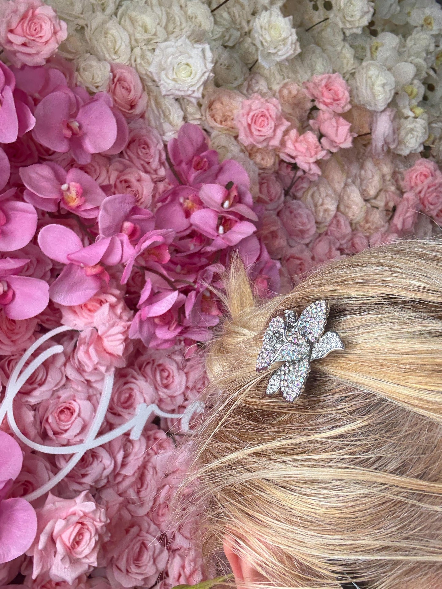Orchid Hair Clip with Rhinestones Clear Silver