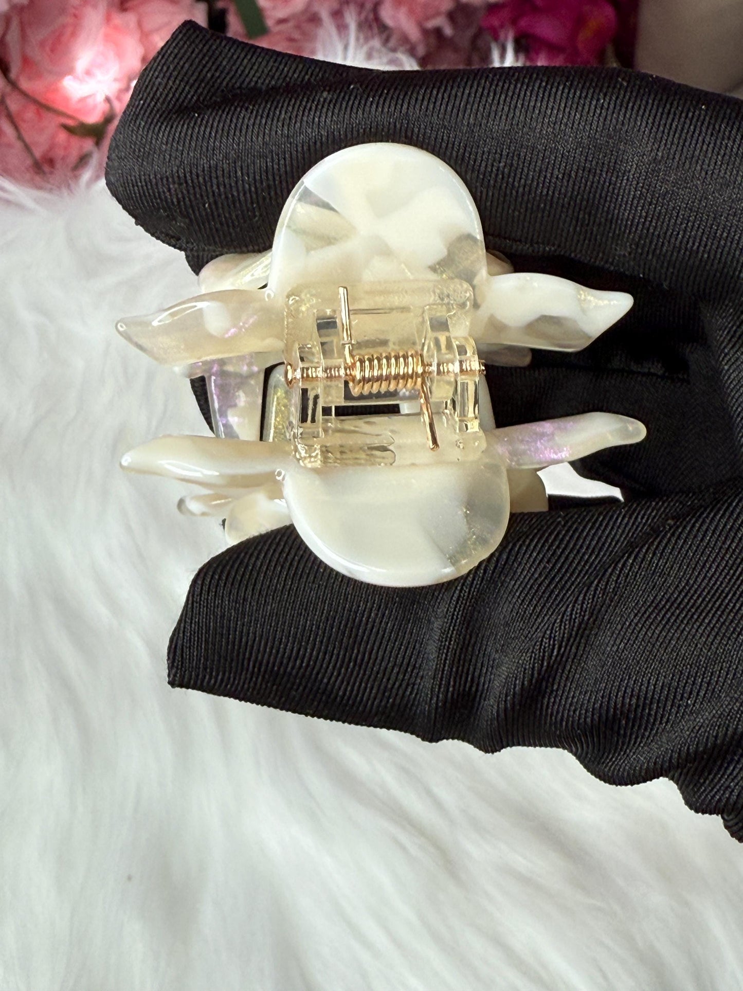 Pearl White Mini Orchid Hair Claw Clip: Flower Hair Accessory